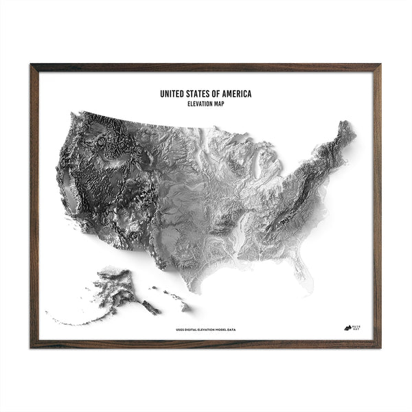 United States Map Posters amp Prints - USA Elevation Map Walnut 600x 