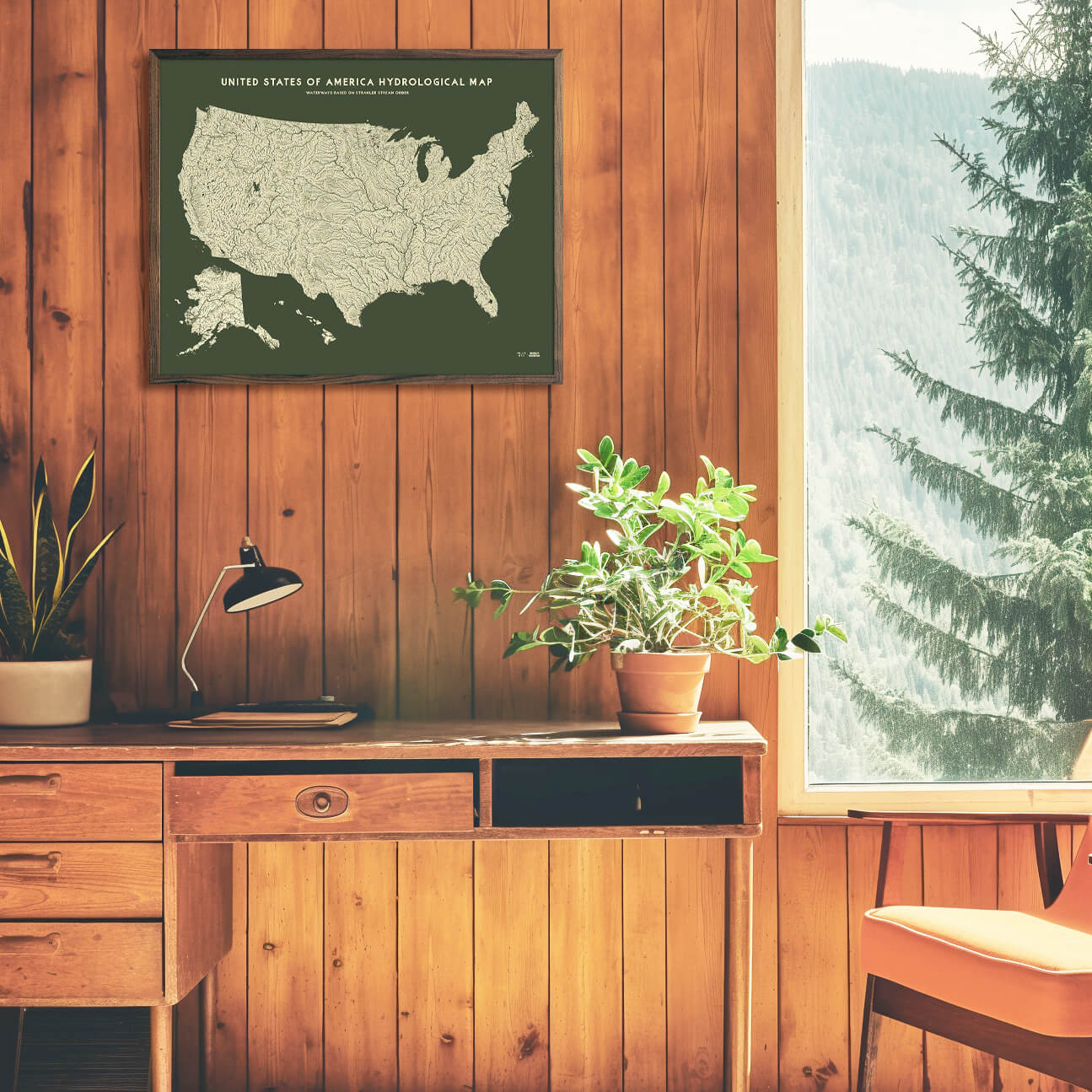 USA Hydrological Map – Canvas Green - Muir Way