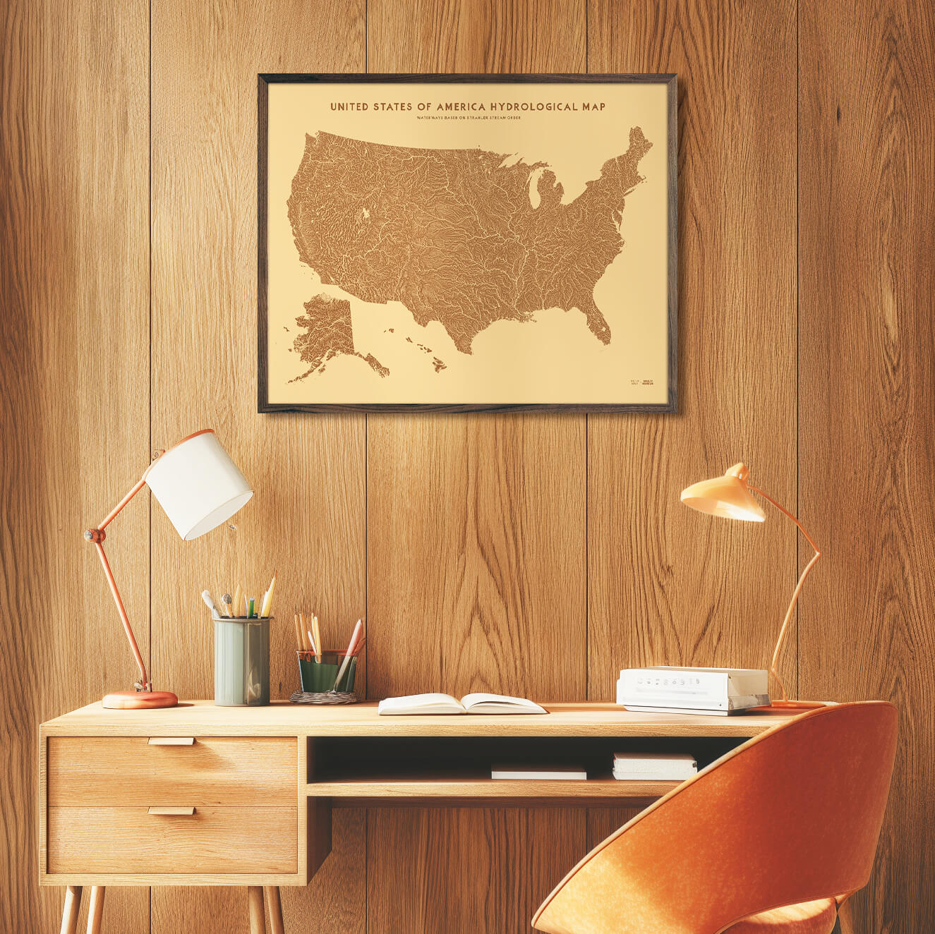 USA Hydrological Map – Desert Tan - Muir Way - 