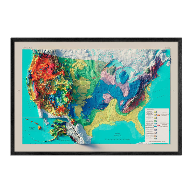 USA Geologic 1970 Shaded Relief Map - Muir Way - Vintage Relief