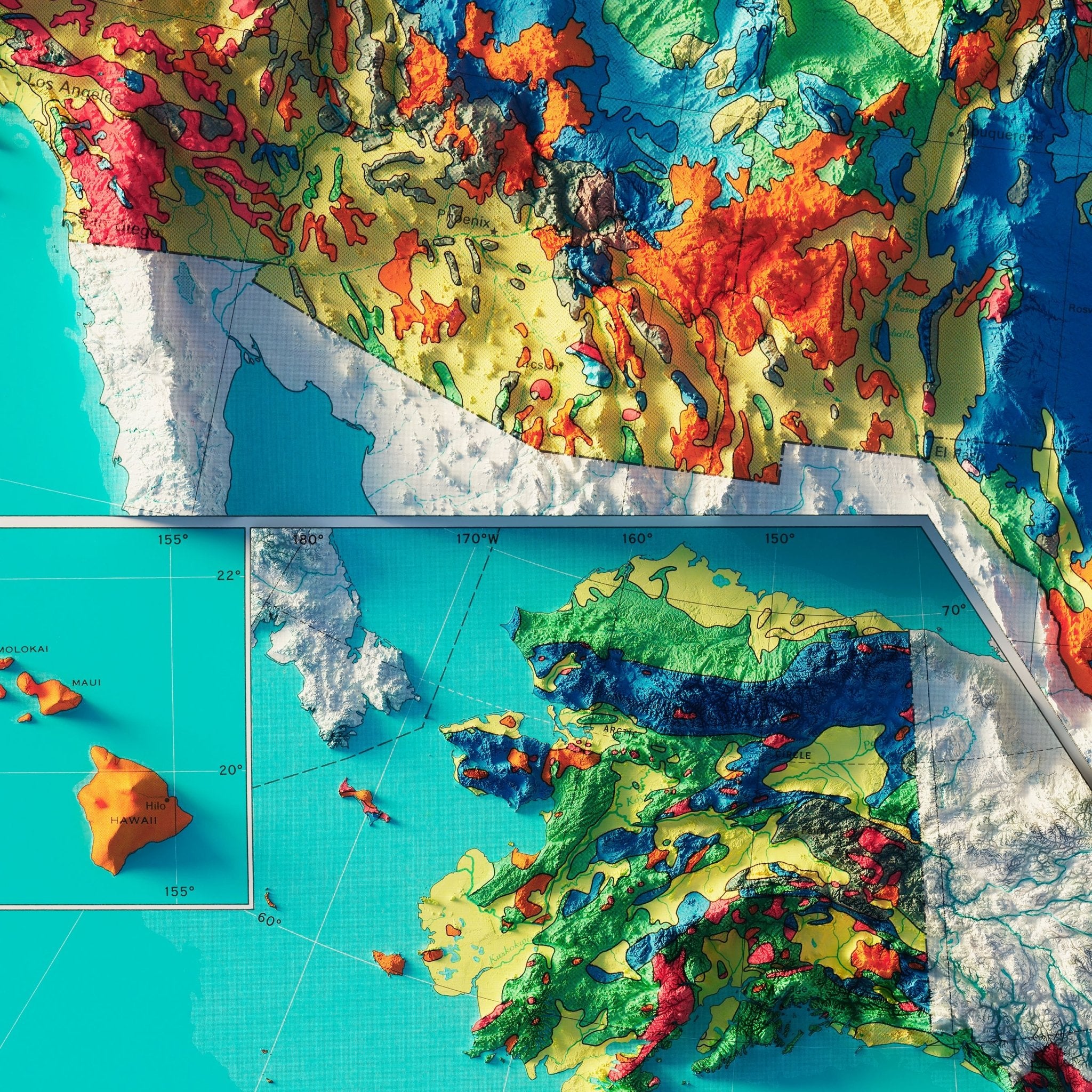 USA Geologic 1970 Shaded Relief Map - Muir Way - Vintage Relief