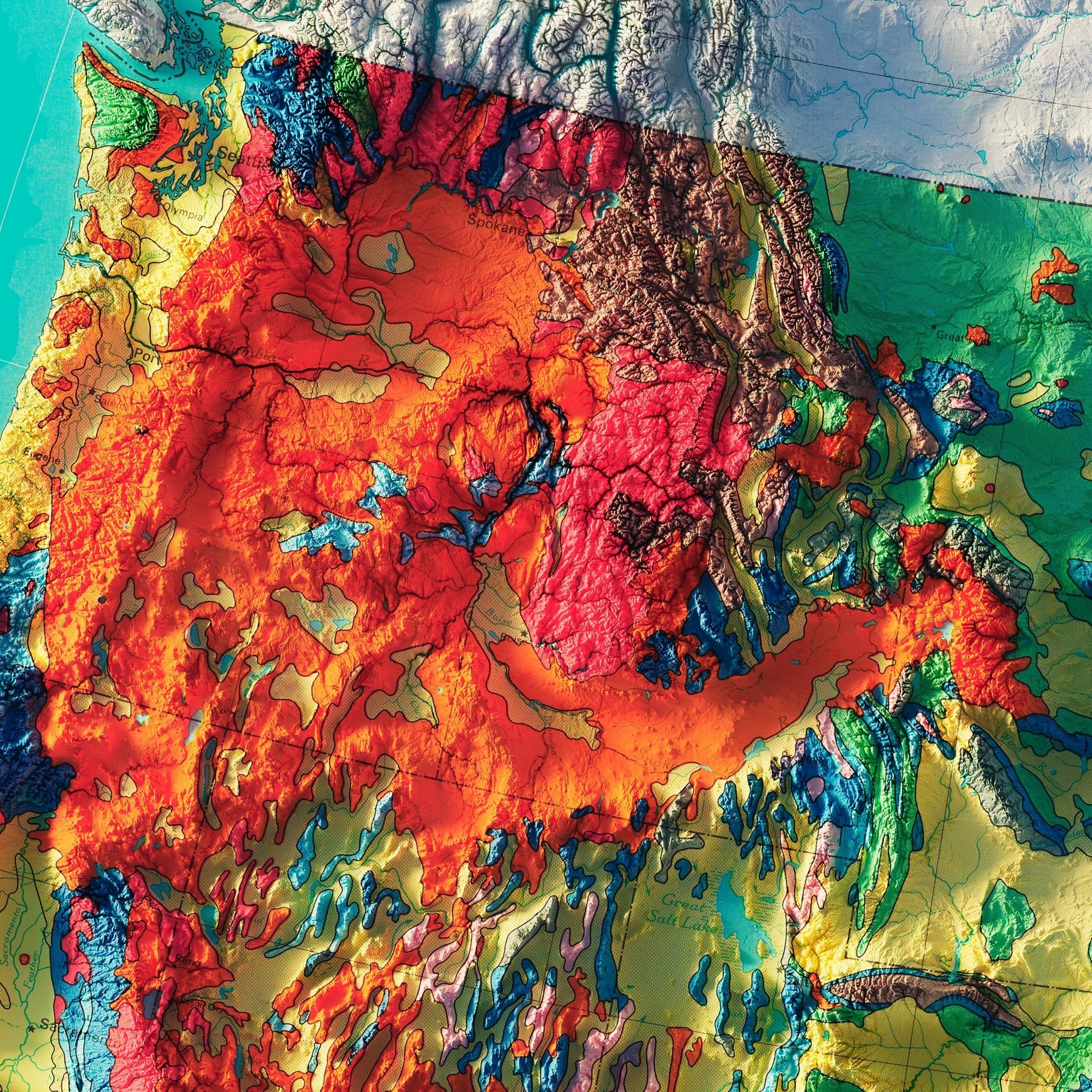 USA Geologic 1970 Shaded Relief Map - Muir Way - Vintage Relief