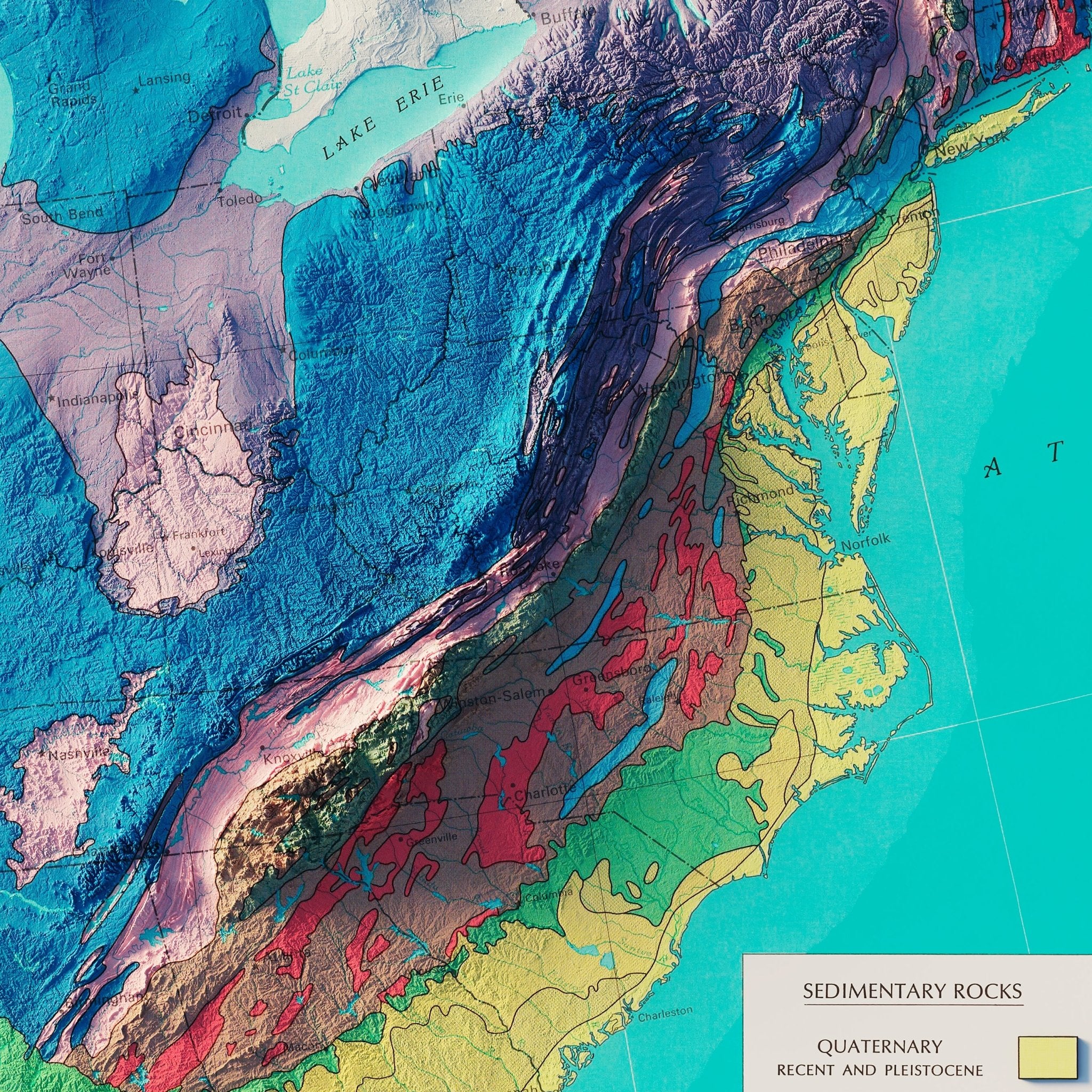 USA Geologic 1970 Shaded Relief Map - Muir Way - Vintage Relief