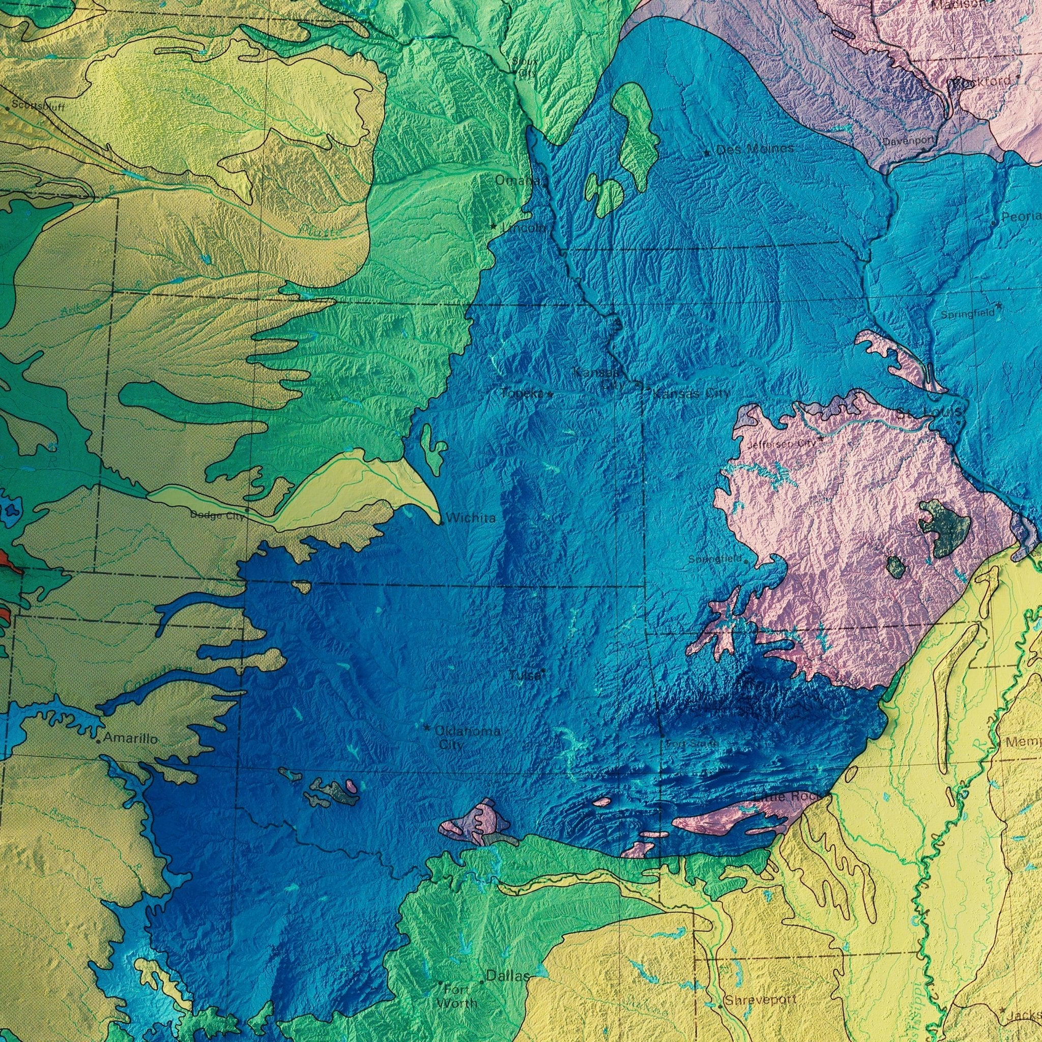 USA Geologic 1970 Shaded Relief Map - Muir Way - Vintage Relief