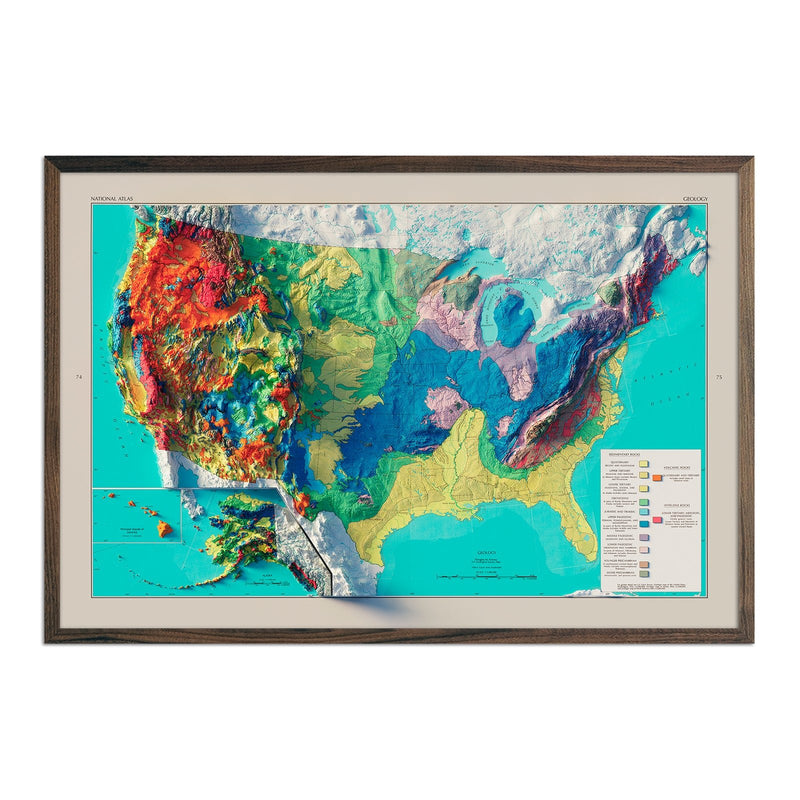 USA Geologic 1970 Shaded Relief Map - Muir Way - Vintage Relief
