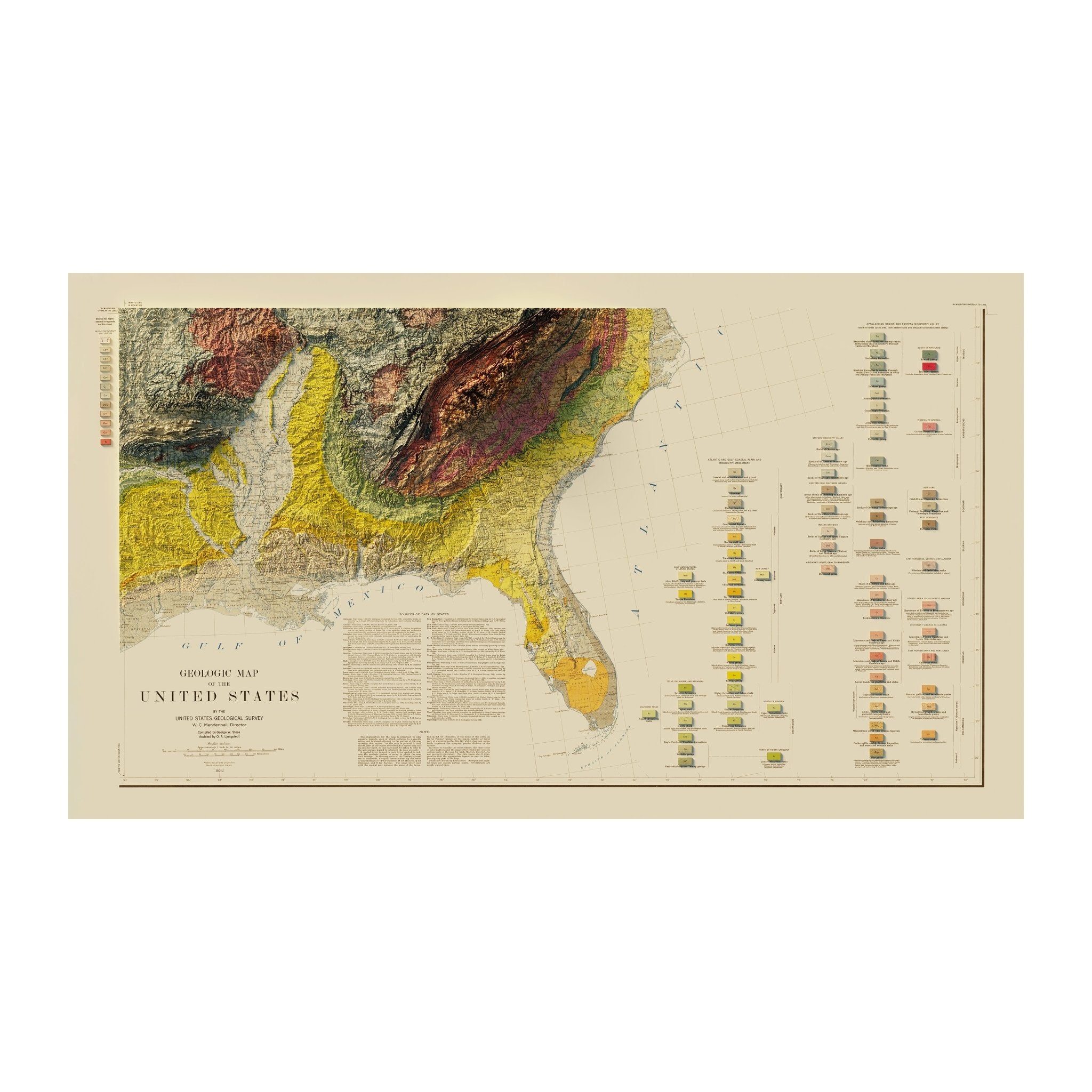 USA Quadrant SE 1932 Shaded Relief Map - Muir Way - Vintage Relief