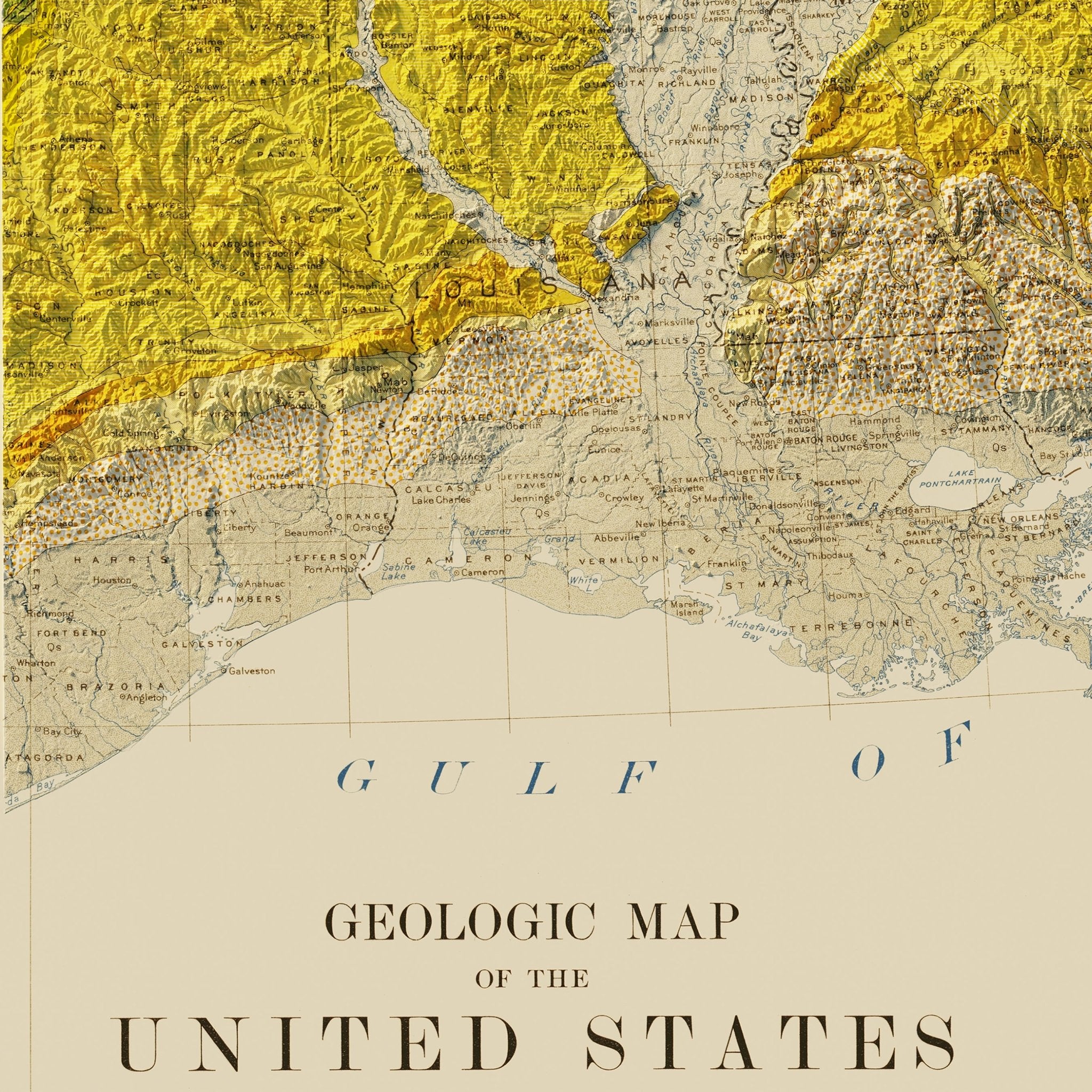 USA Quadrant SE 1932 Shaded Relief Map - Muir Way - Vintage Relief