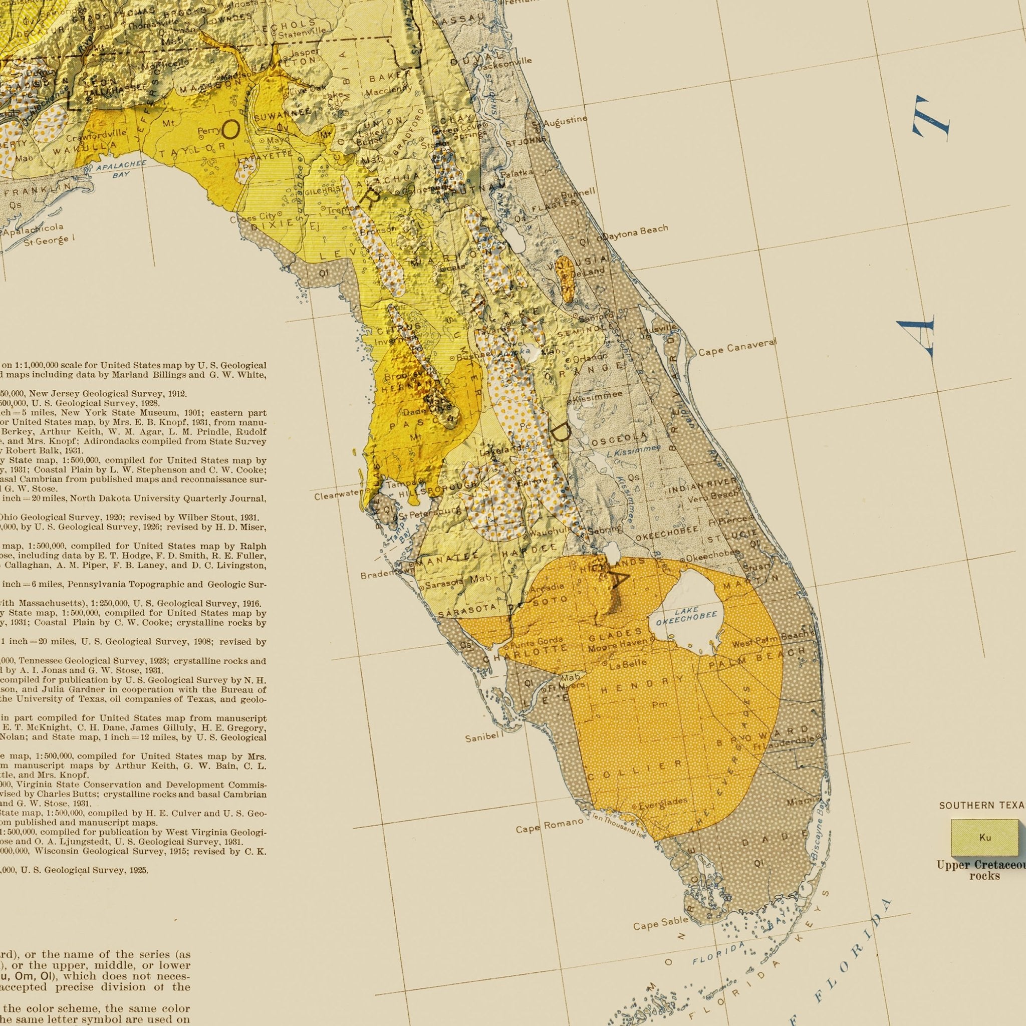 USA Quadrant SE 1932 Shaded Relief Map - Muir Way - Vintage Relief