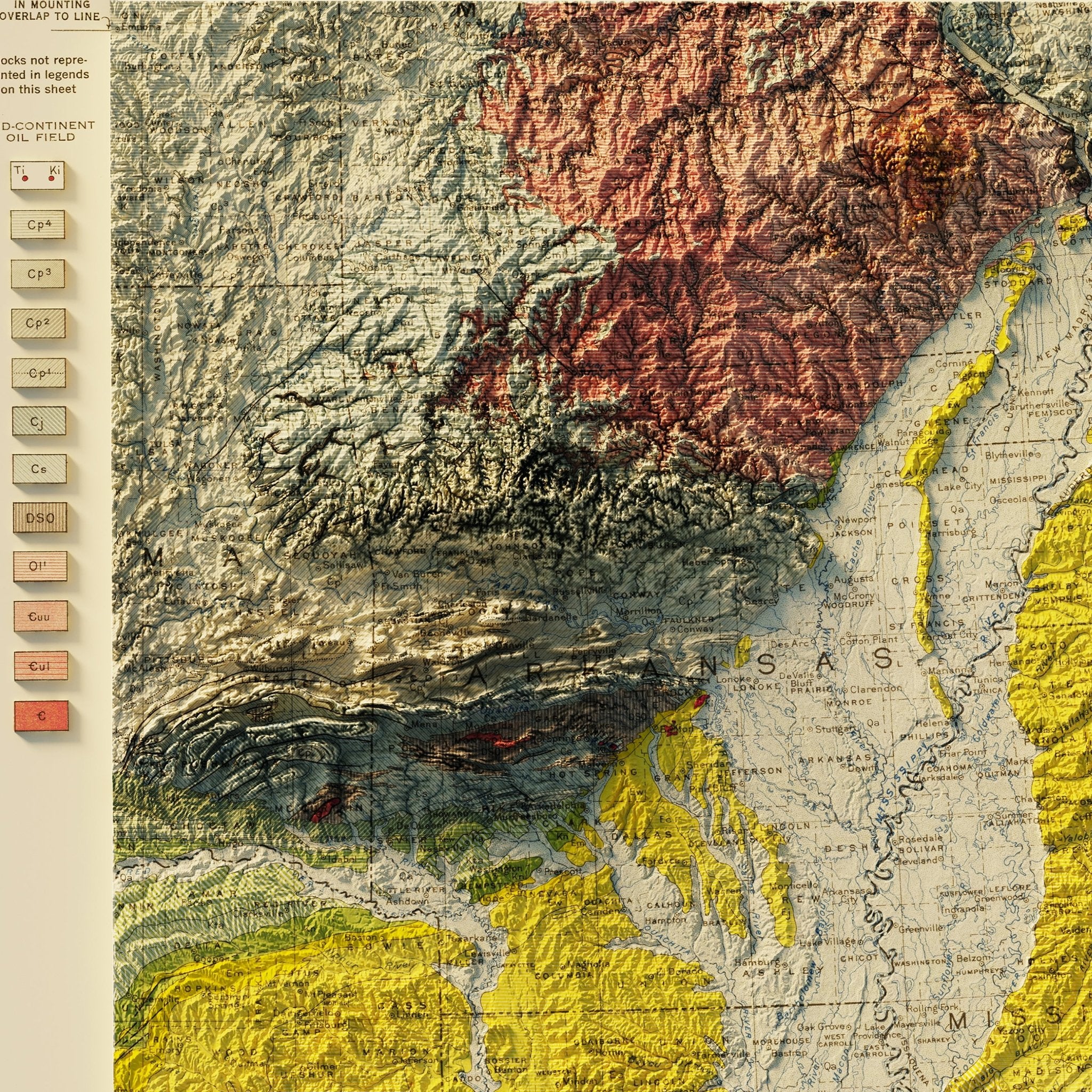 USA Quadrant SE 1932 Shaded Relief Map - Muir Way - Vintage Relief
