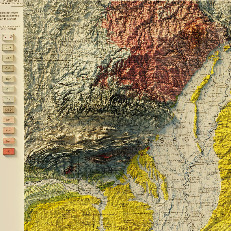 USA Quadrant SE 1932 Shaded Relief Map - Muir Way - Vintage Relief