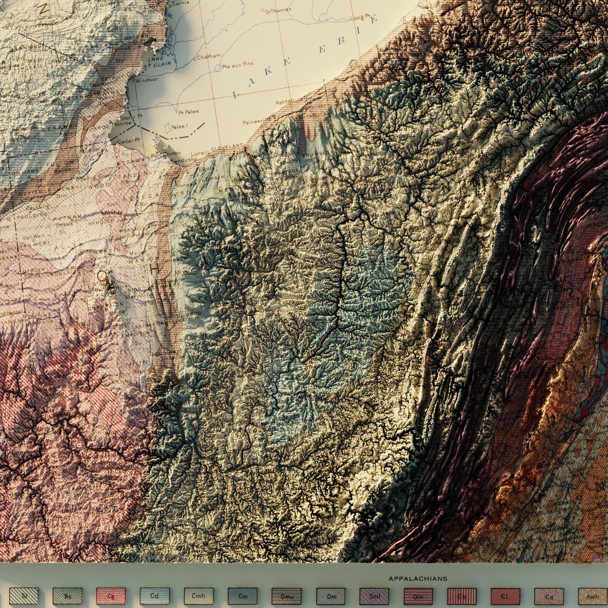 USA Quadrant NE 1932 Shaded Relief Map - Muir Way - Vintage Relief