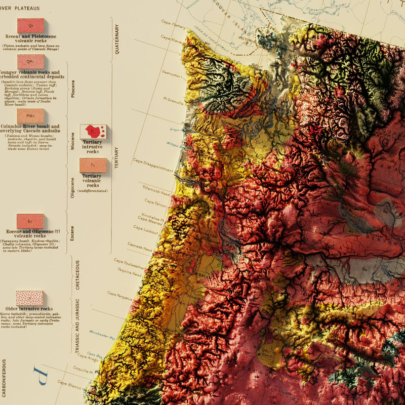 USA Quadrant NW 1932 Shaded Relief Map - Muir Way - Vintage Relief