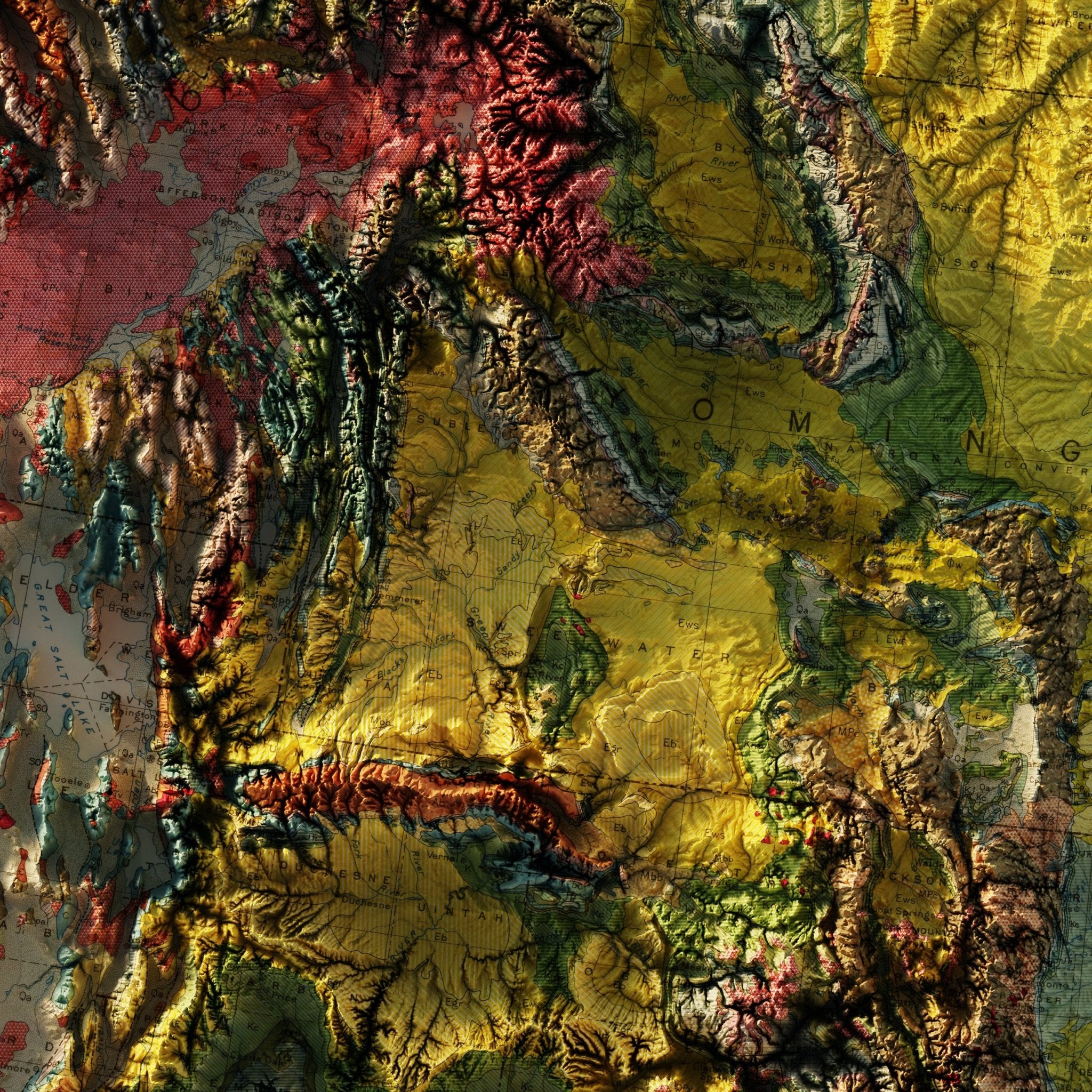 USA Quadrant NW 1932 Shaded Relief Map - Muir Way - Vintage Relief