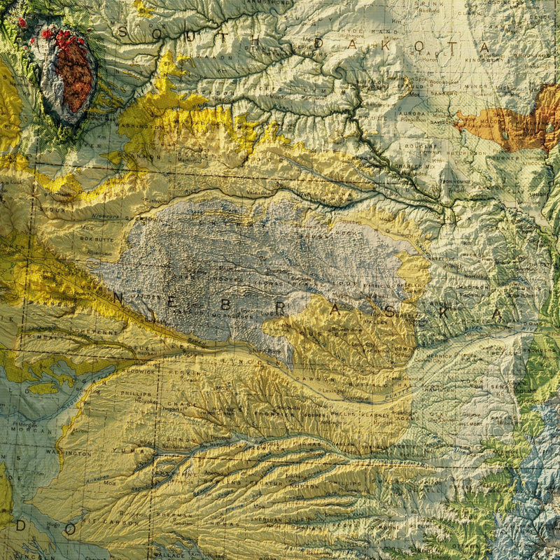 USA Quadrant NW 1932 Shaded Relief Map - Muir Way - Vintage Relief