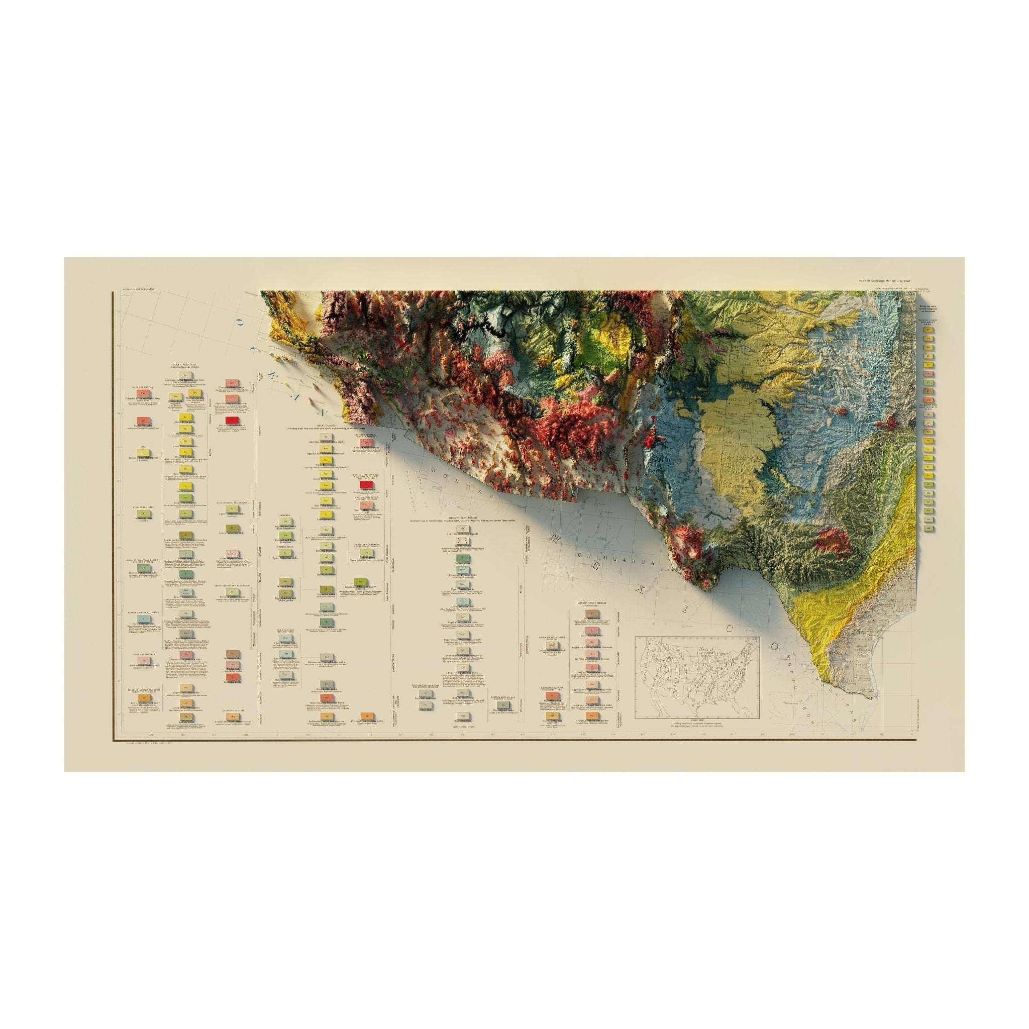 USA Quadrant SW 1932 Shaded Relief Map - Muir Way - Vintage Relief