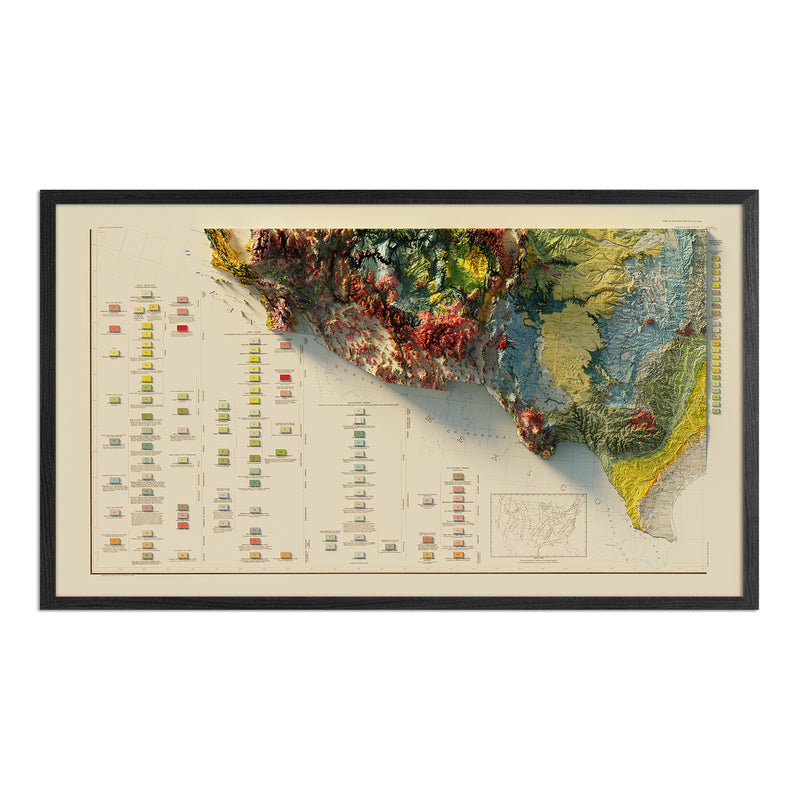 USA Quadrant SW 1932 Shaded Relief Map - Muir Way - Vintage Relief