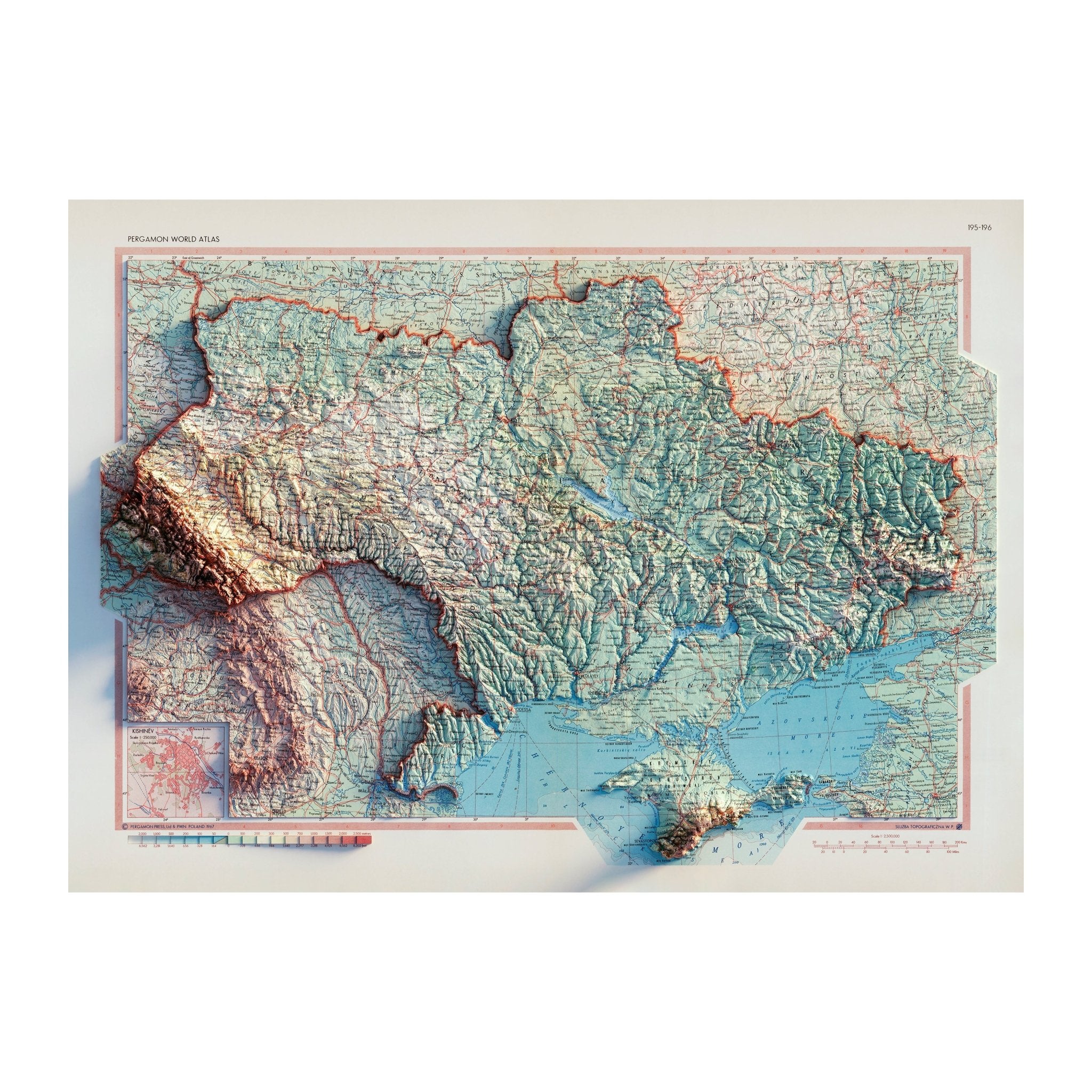 Ukraine 1967 Shaded Relief Map - Muir Way - Vintage Relief