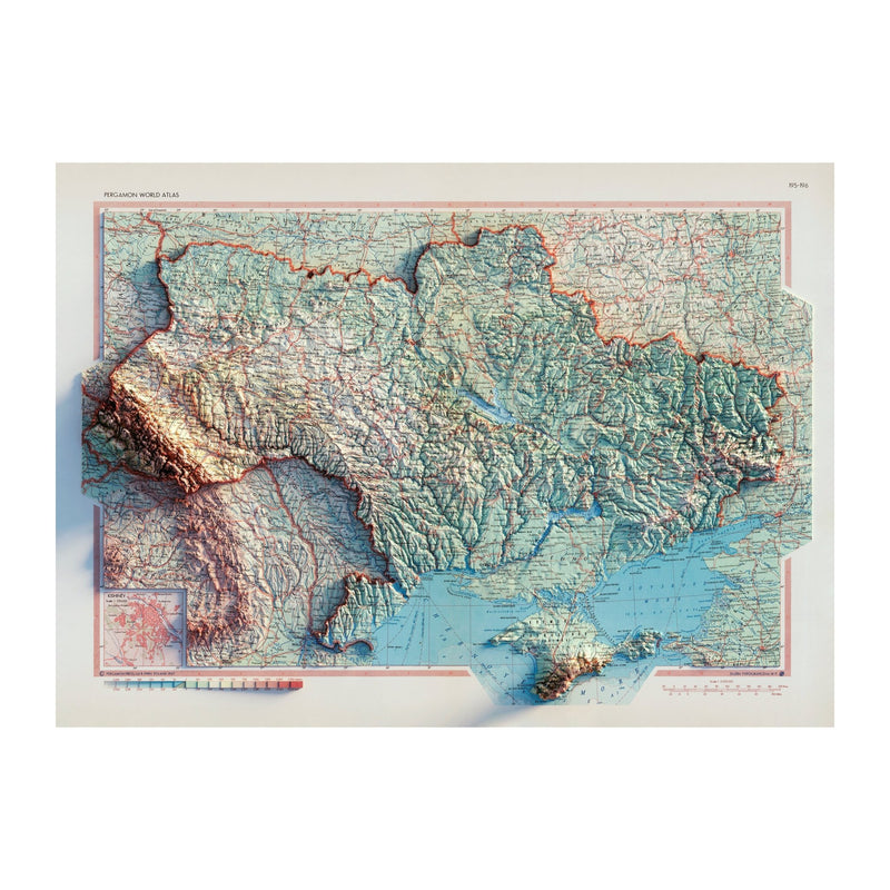 Ukraine 1967 Shaded Relief Map - Muir Way - Vintage Relief
