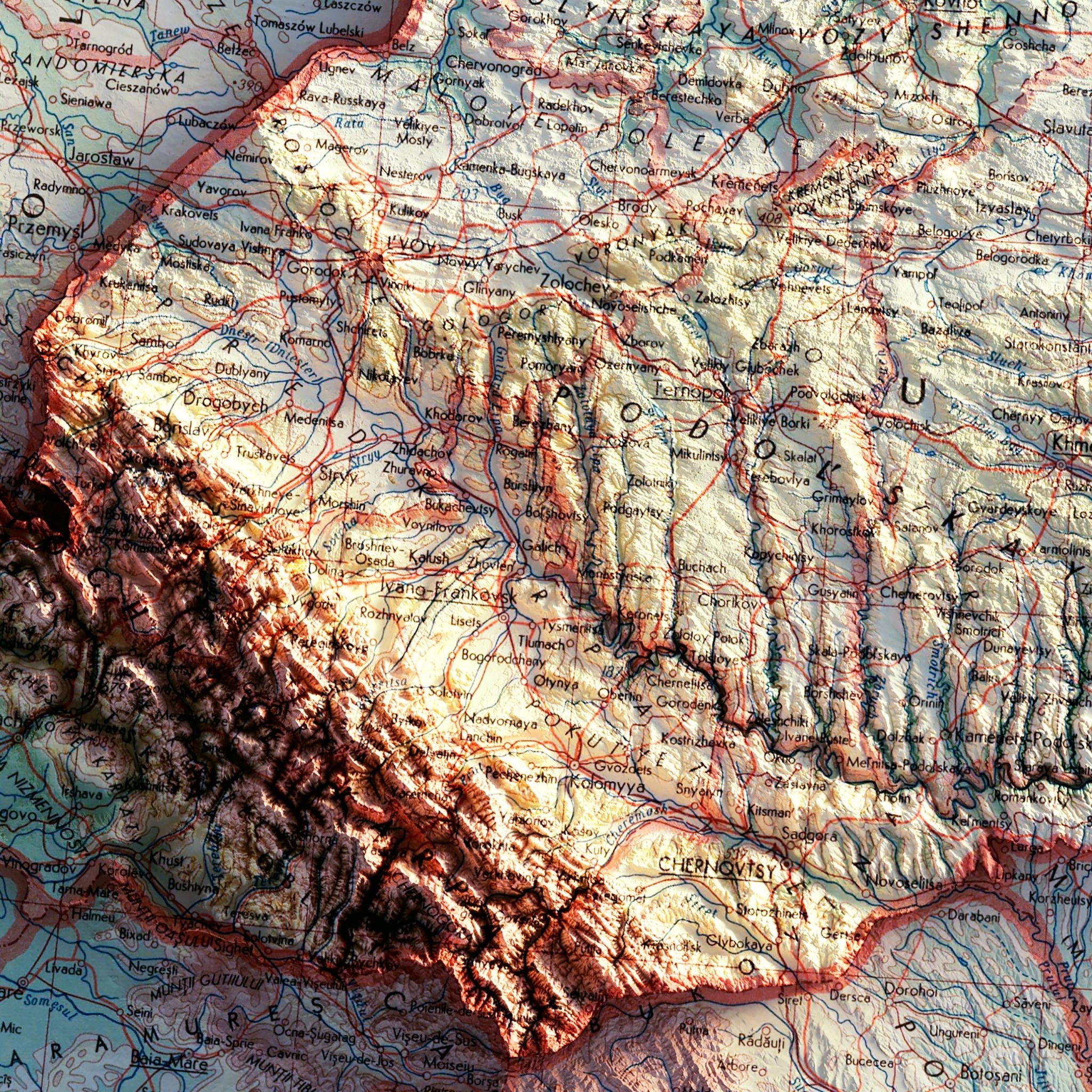 Ukraine 1967 Shaded Relief Map - Muir Way - Vintage Relief