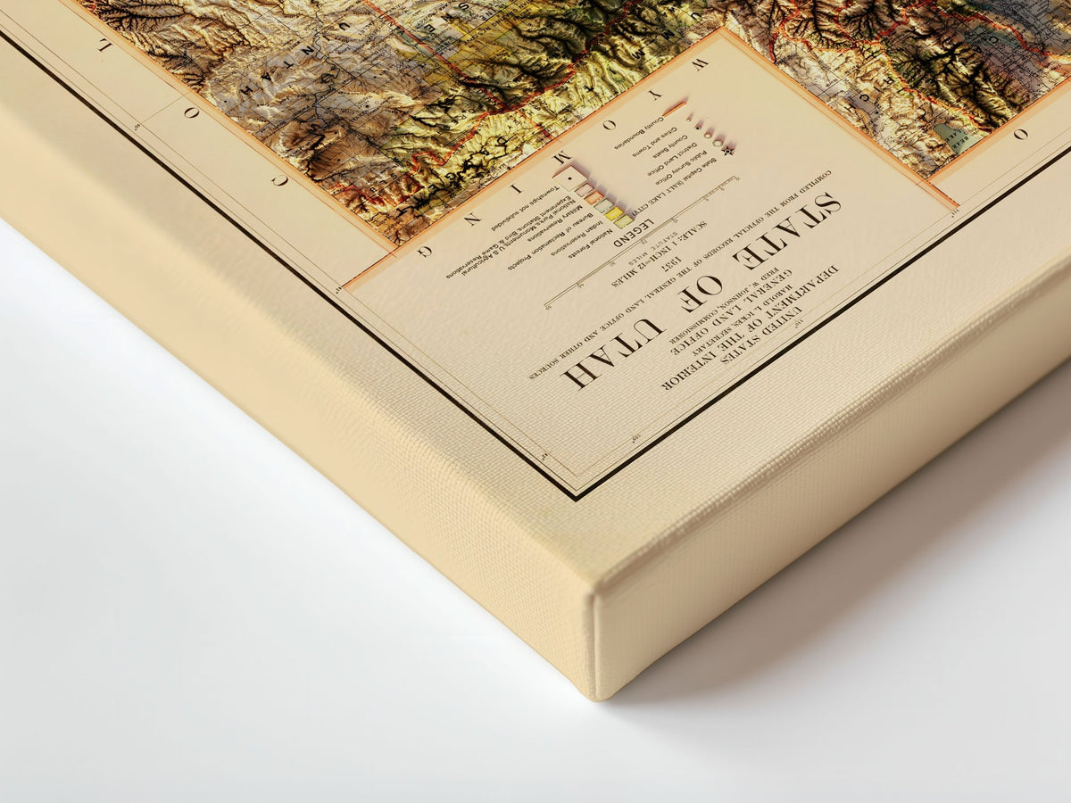 Utah 1937 Shaded Relief Map – XL Canvas - Muir Way - XL Canvas