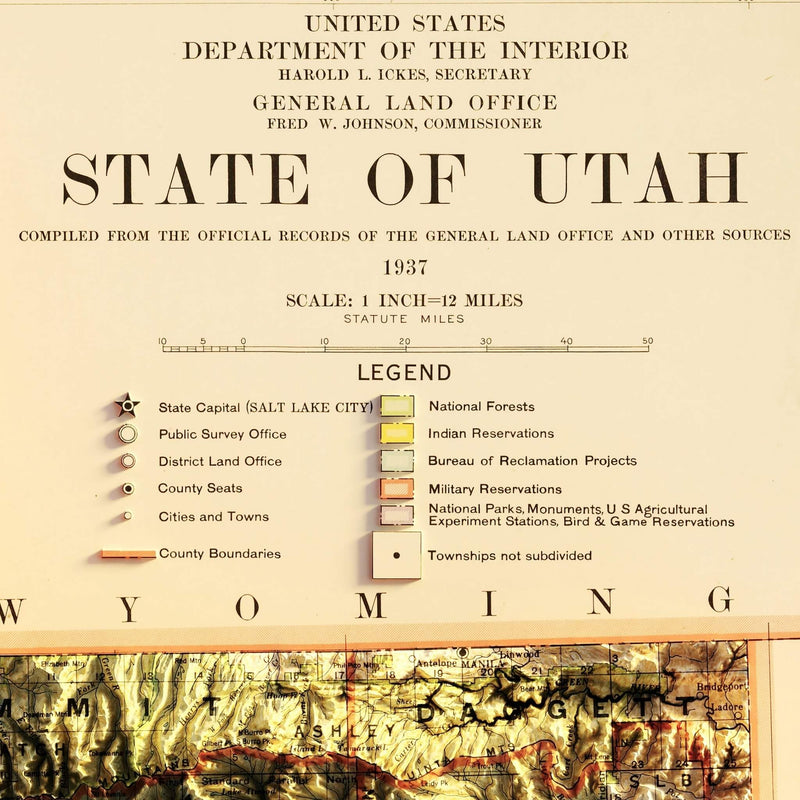 Utah 1937 Shaded Relief Map - Muir Way - Vintage Relief