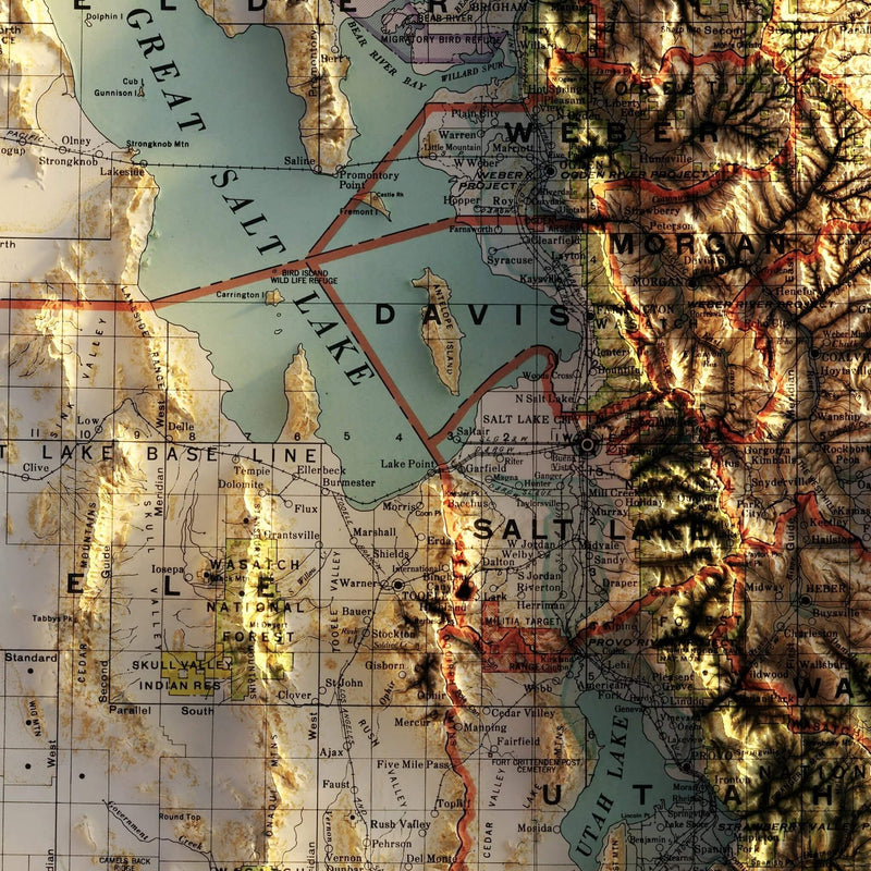 Utah 1937 Shaded Relief Map - Muir Way - Vintage Relief