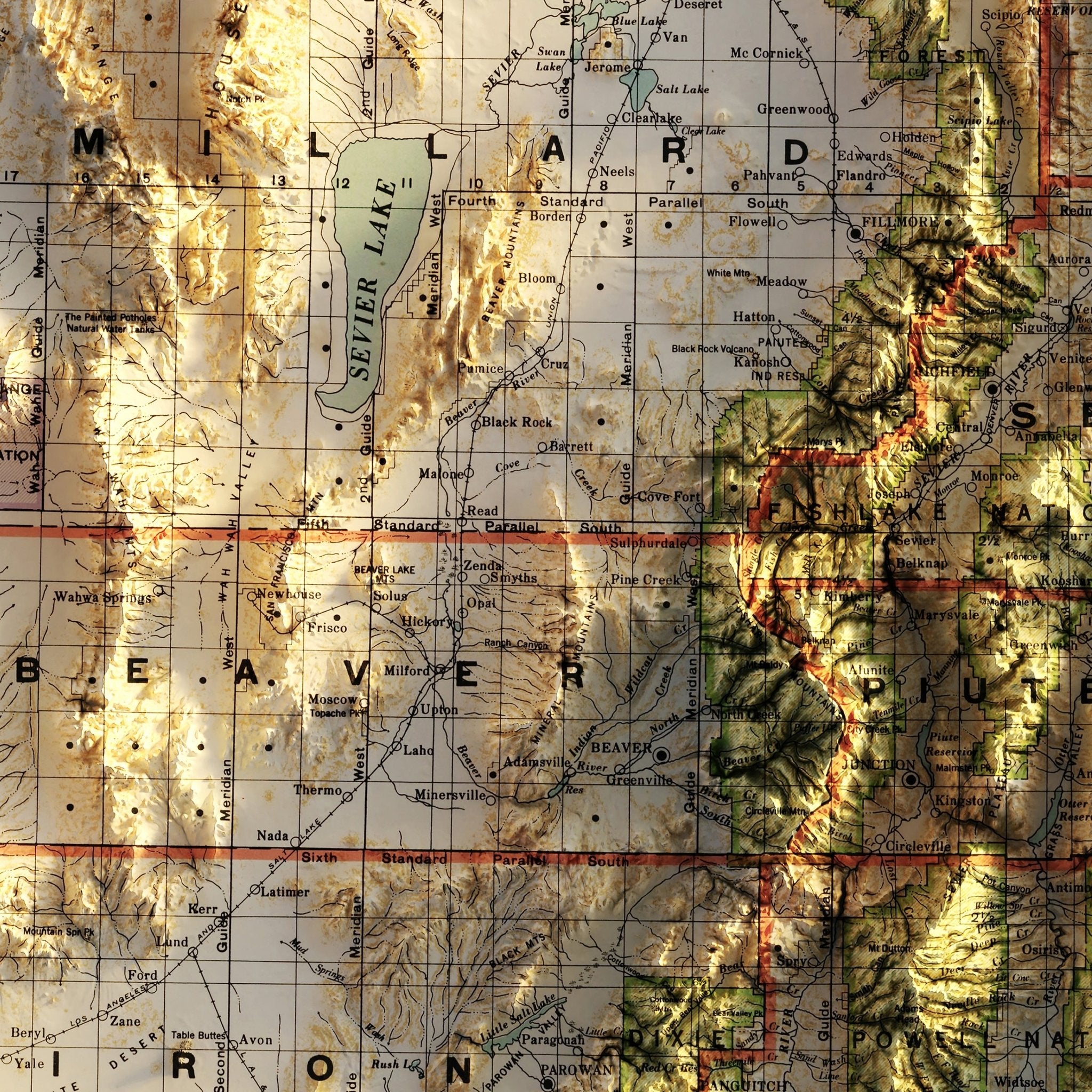 Utah 1937 Shaded Relief Map - Muir Way - Vintage Relief