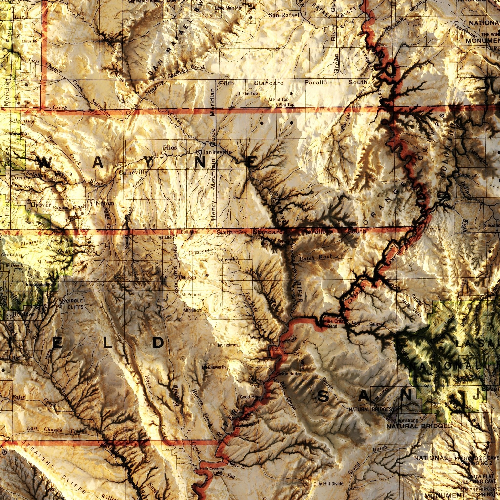 Utah 1937 Shaded Relief Map - Muir Way - Vintage Relief
