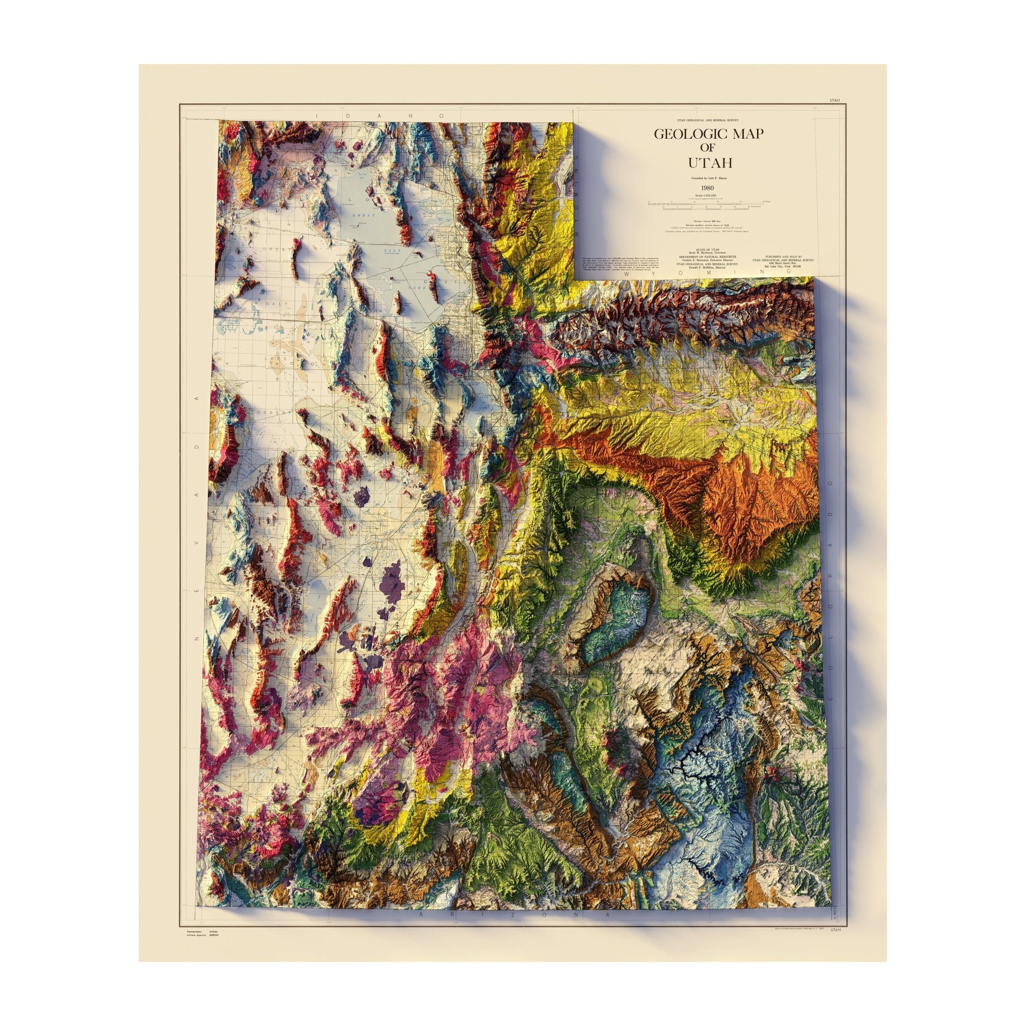 Utah 1980 Shaded Relief Map - Muir Way - Vintage Relief