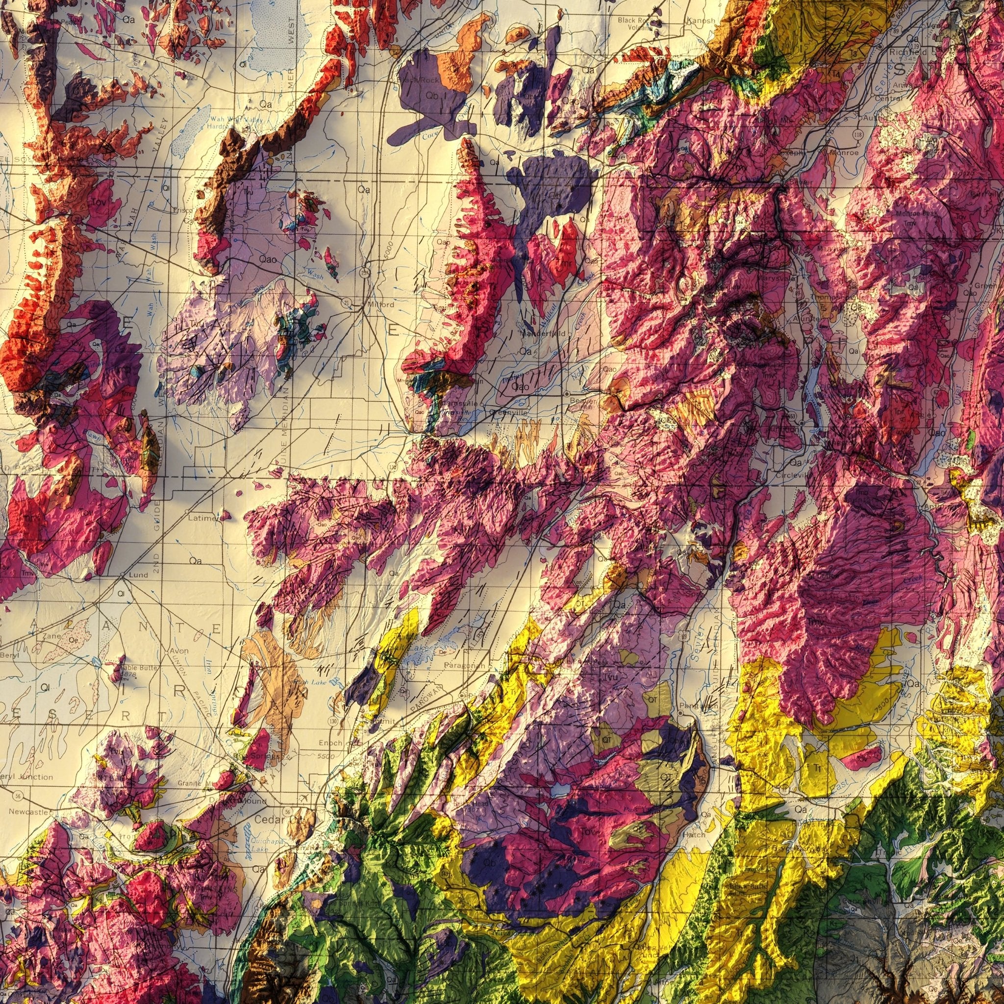 Utah 1980 Shaded Relief Map - Muir Way - Vintage Relief