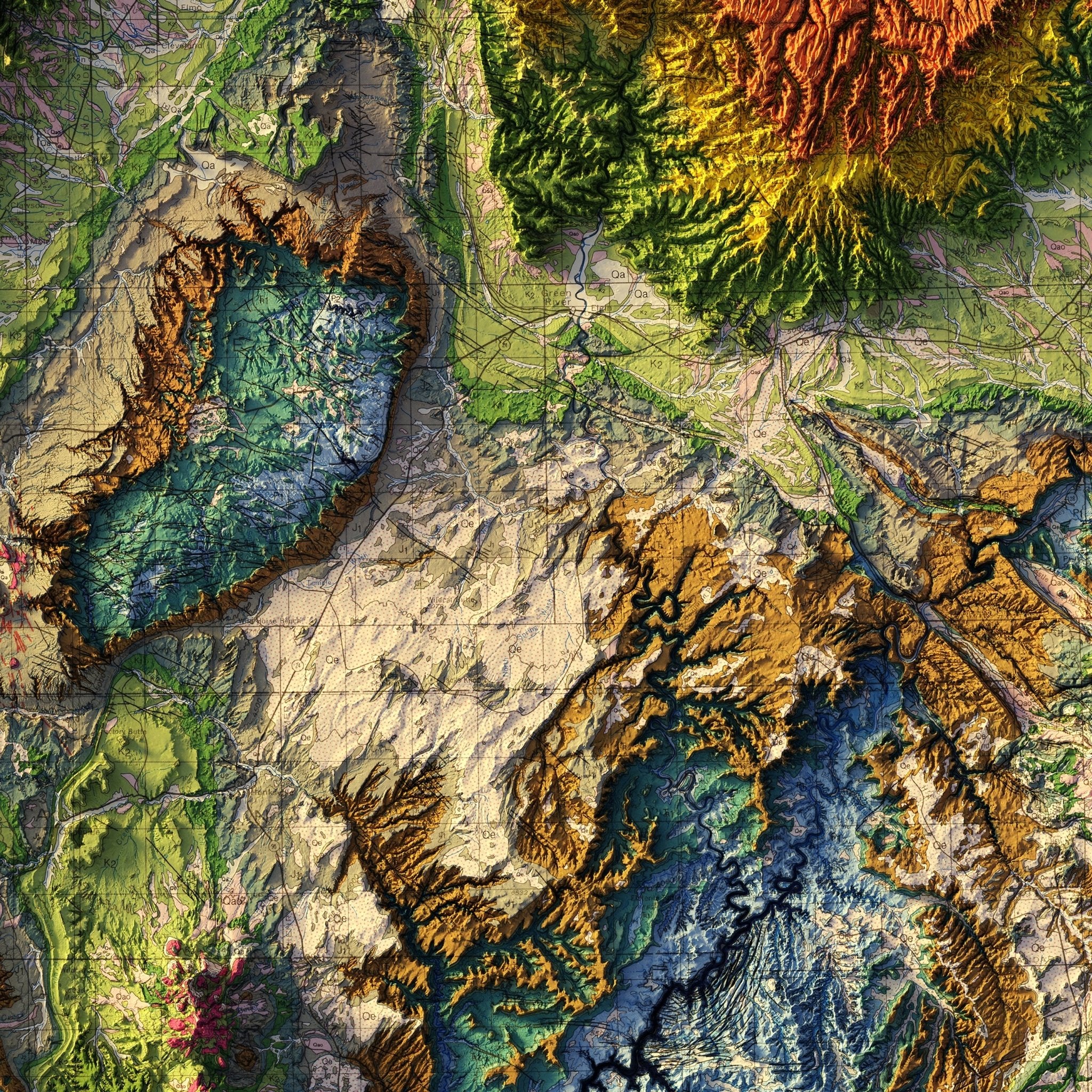 Utah 1980 Shaded Relief Map - Muir Way - Vintage Relief