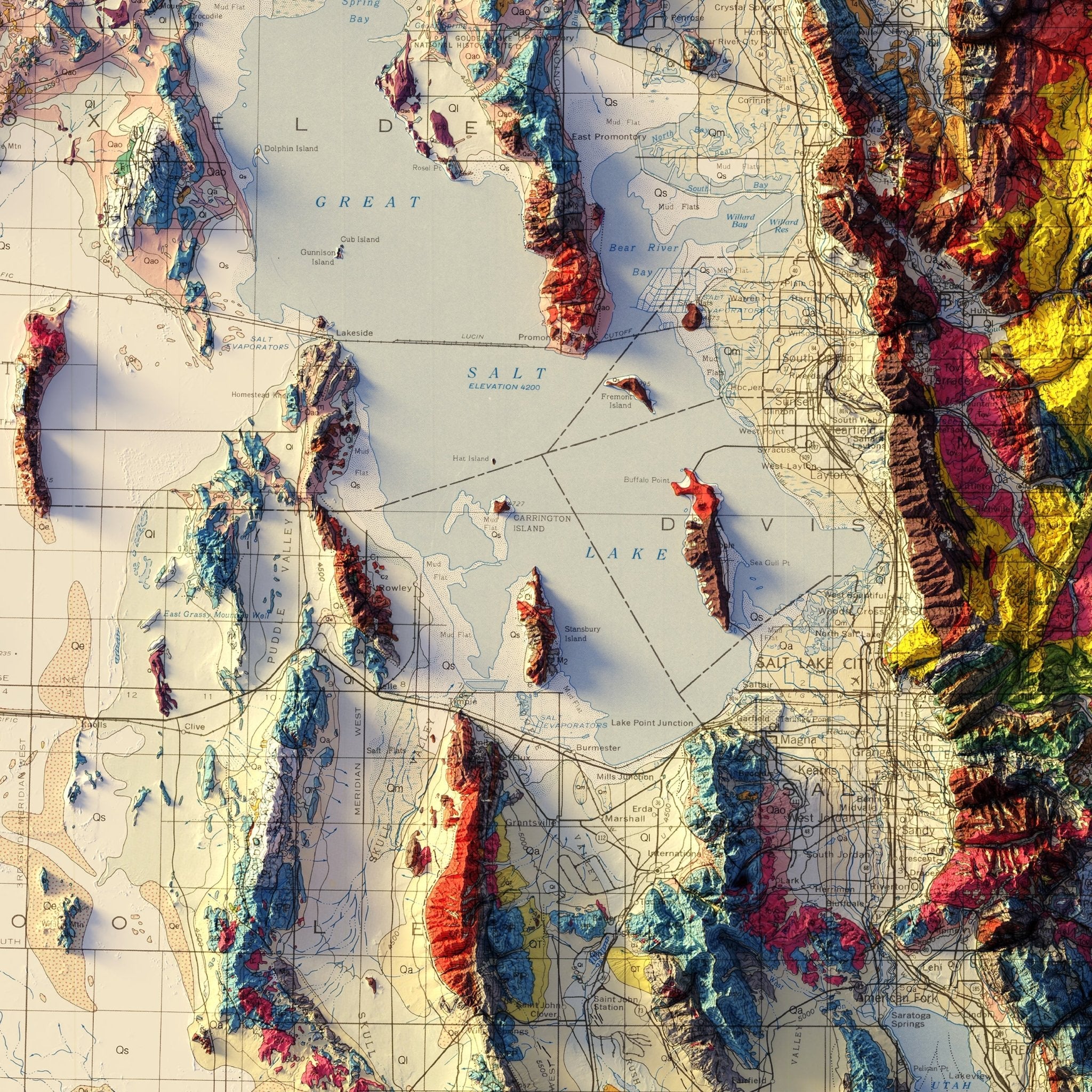Utah 1980 Shaded Relief Map - Muir Way - Vintage Relief