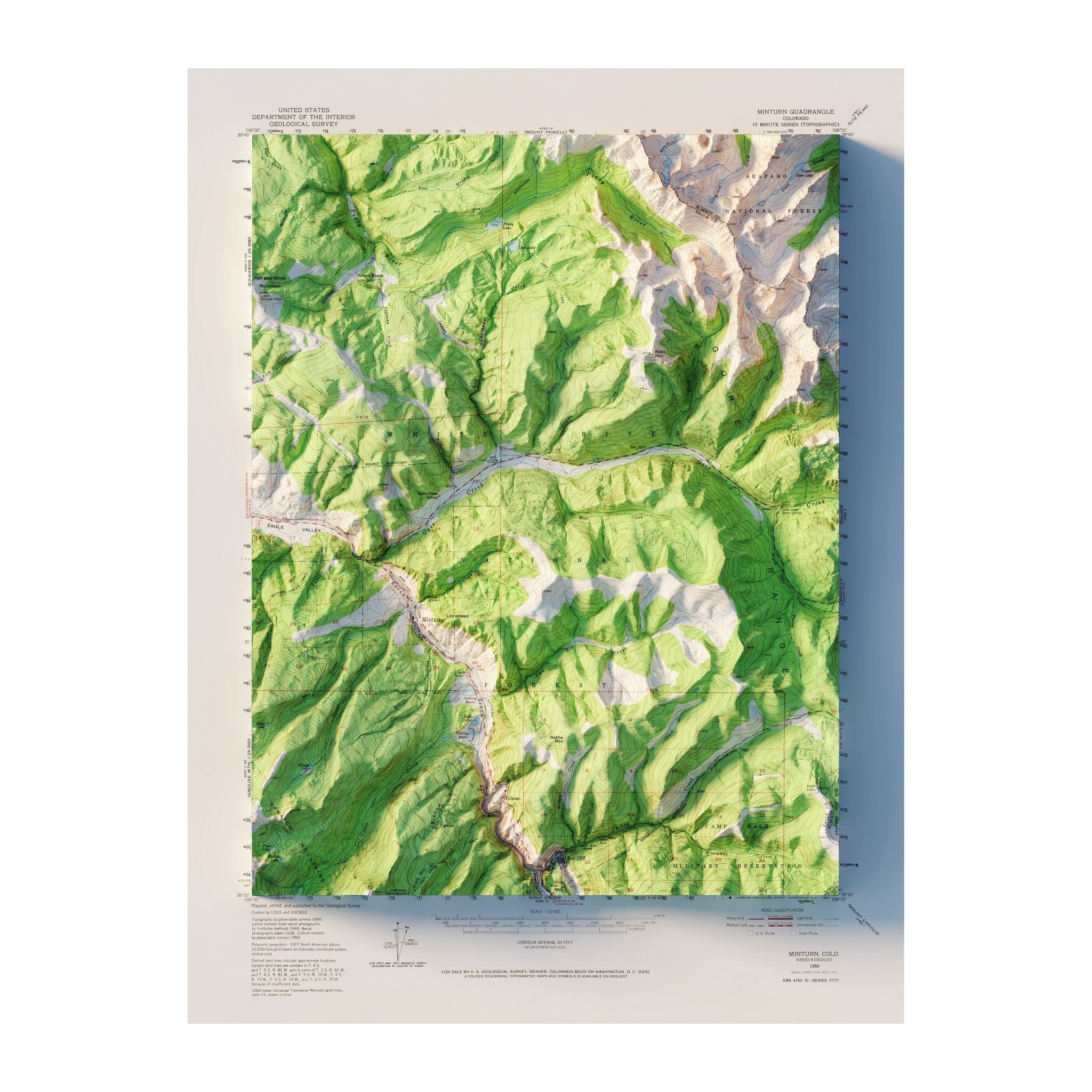 Vail, Colorado 1950 Shaded Relief Map - Muir Way - Vintage Relief