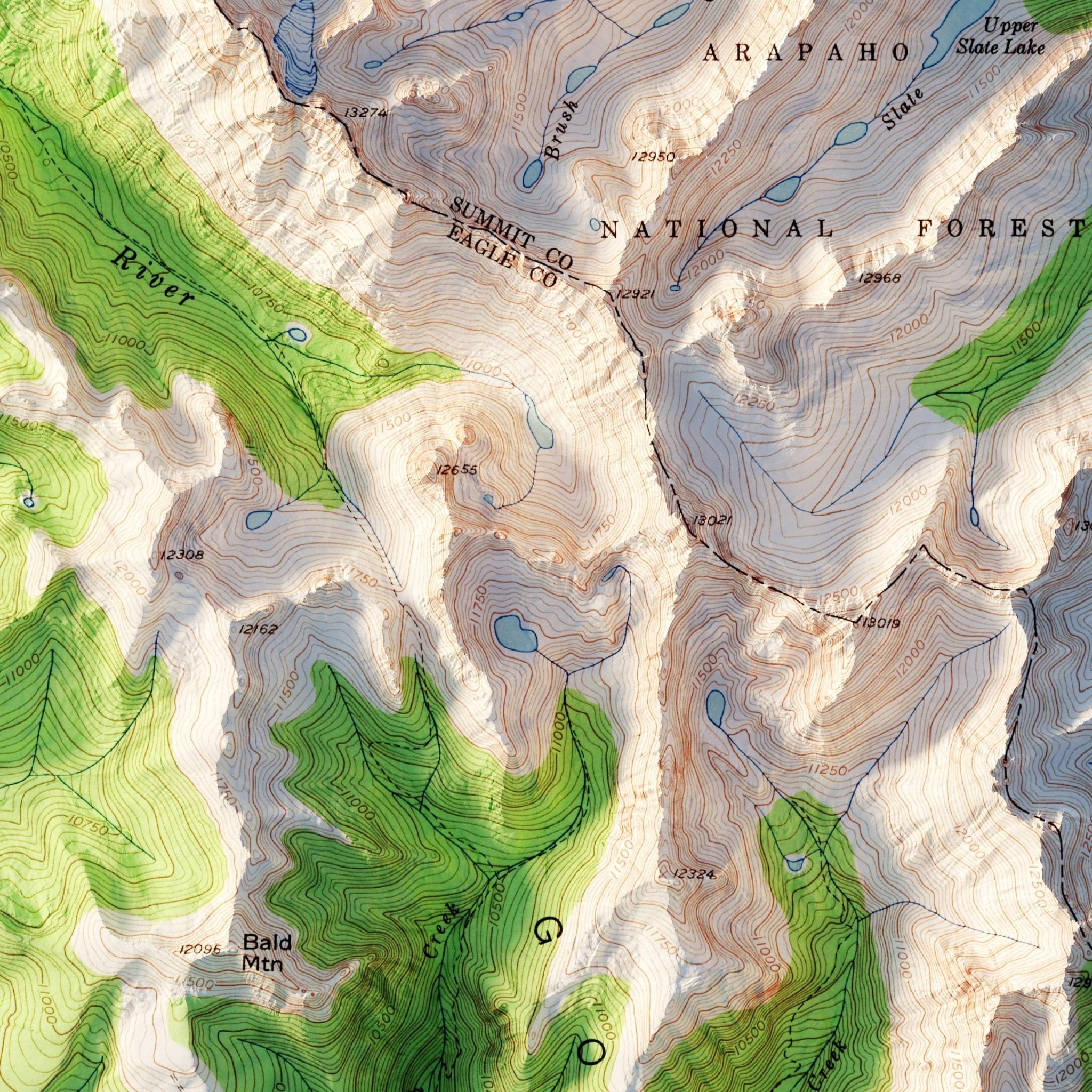 Vail, Colorado 1950 Shaded Relief Map - Muir Way - Vintage Relief