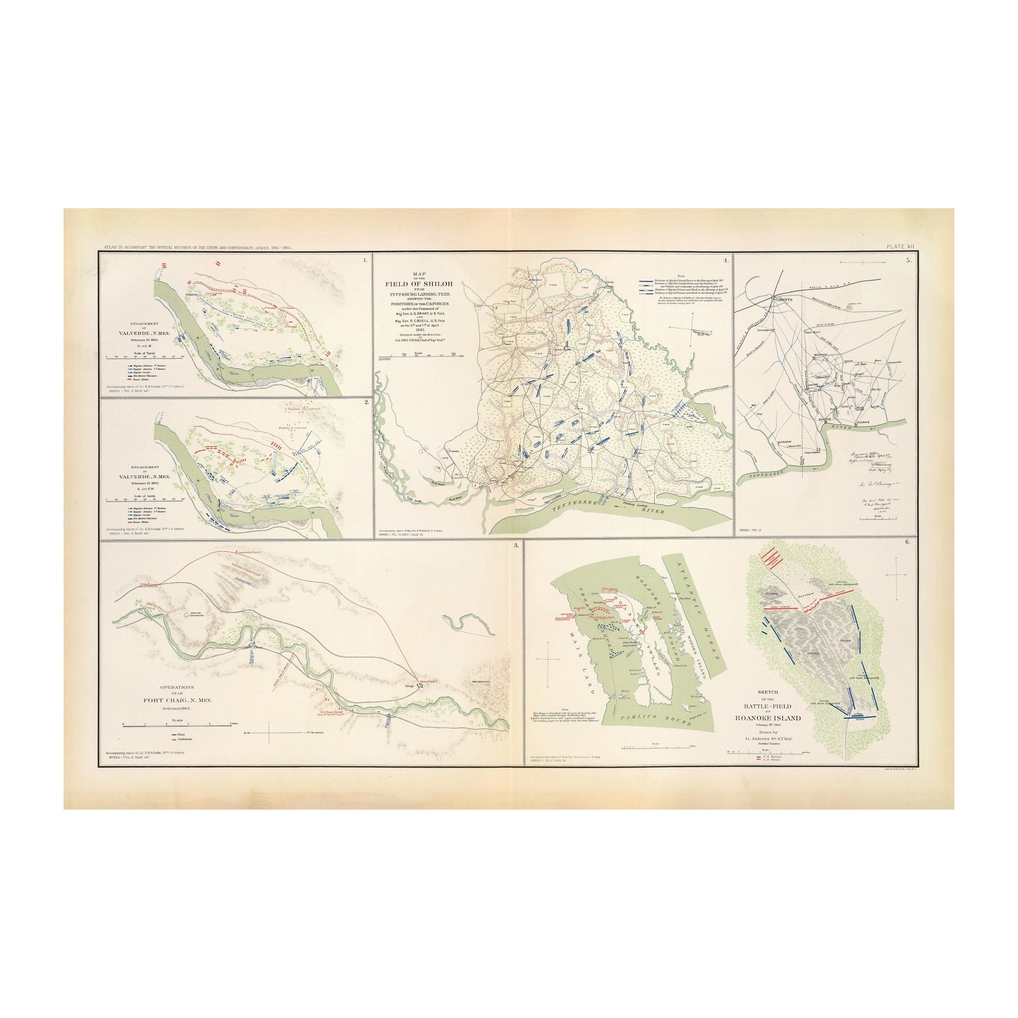 Valverde, Shiloh, Ft. Craig and Roanoke Island - Muir Way - Vintage Map