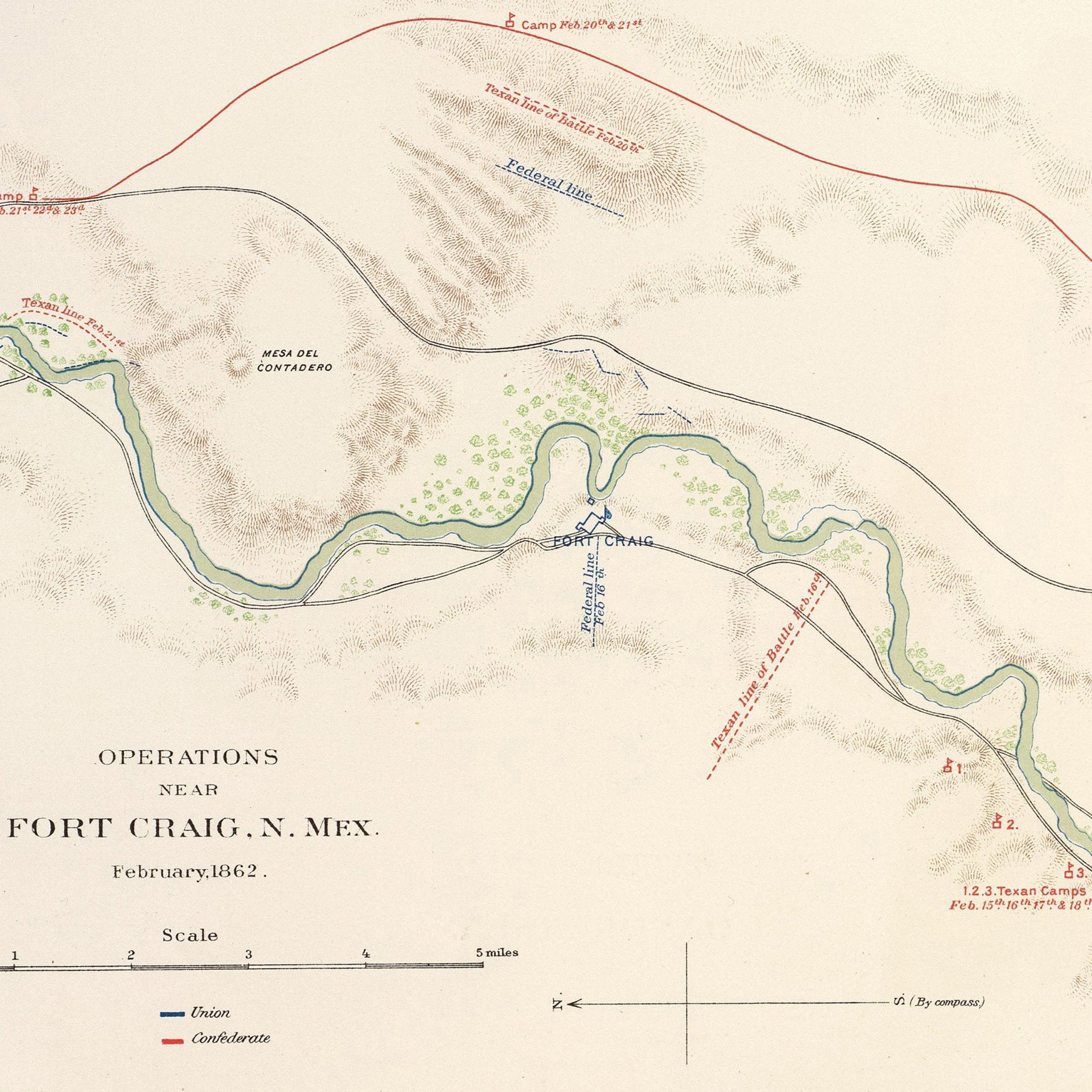Valverde, Shiloh, Ft. Craig and Roanoke Island - Muir Way - Vintage Map