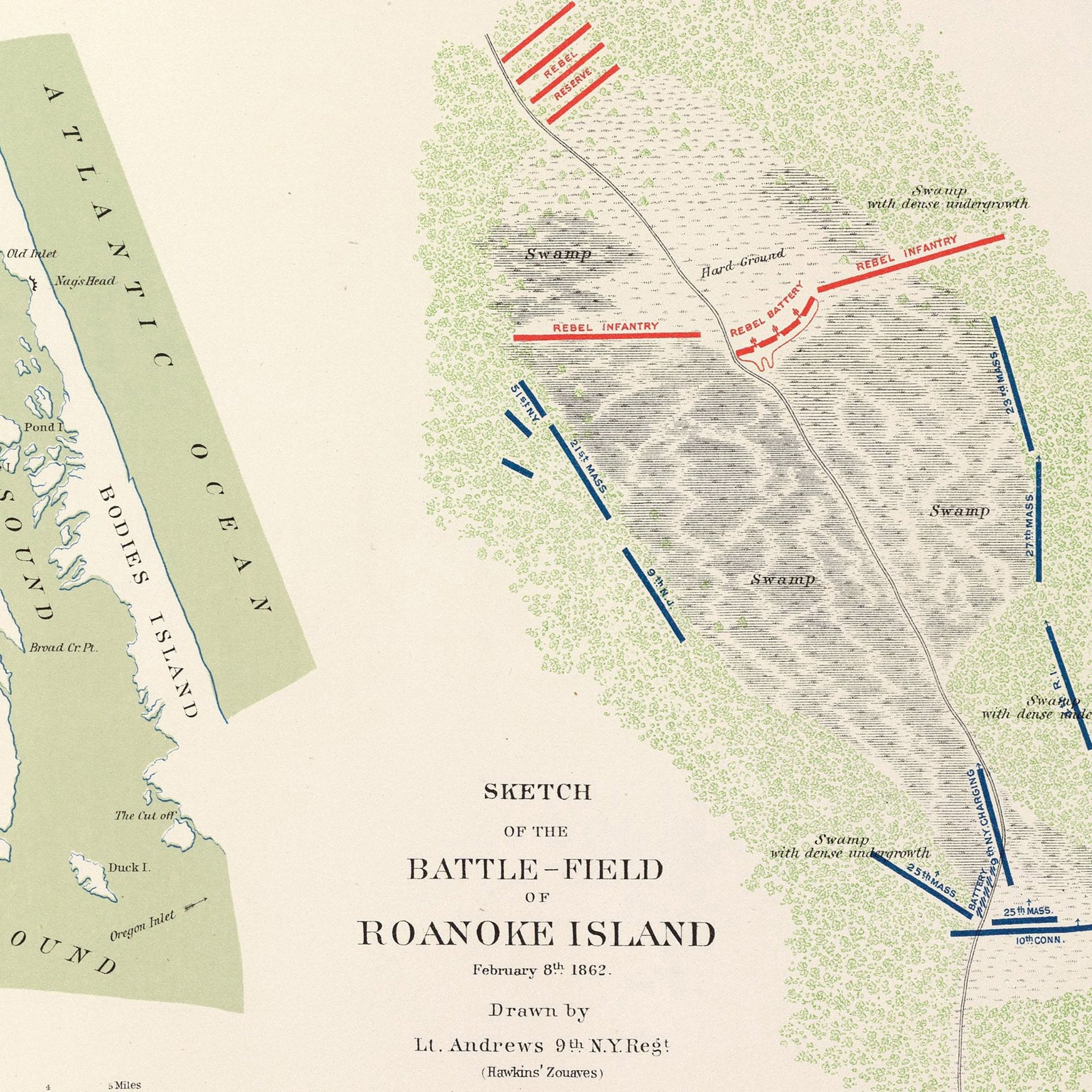 Valverde, Shiloh, Ft. Craig and Roanoke Island - Muir Way - Vintage Map
