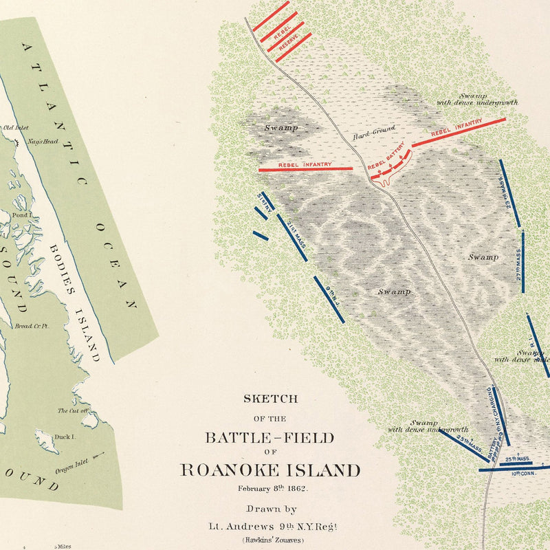 Valverde, Shiloh, Ft. Craig and Roanoke Island - Muir Way - Vintage Map