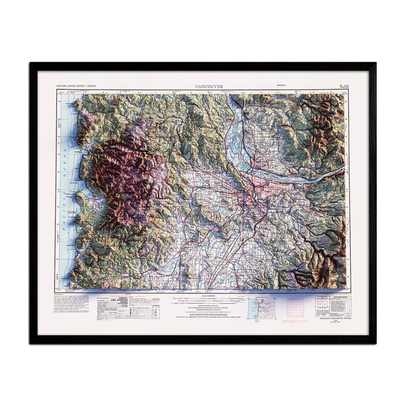Vancouver, Washington 1958 Shaded Relief Map - Muir Way - Vintage Relief