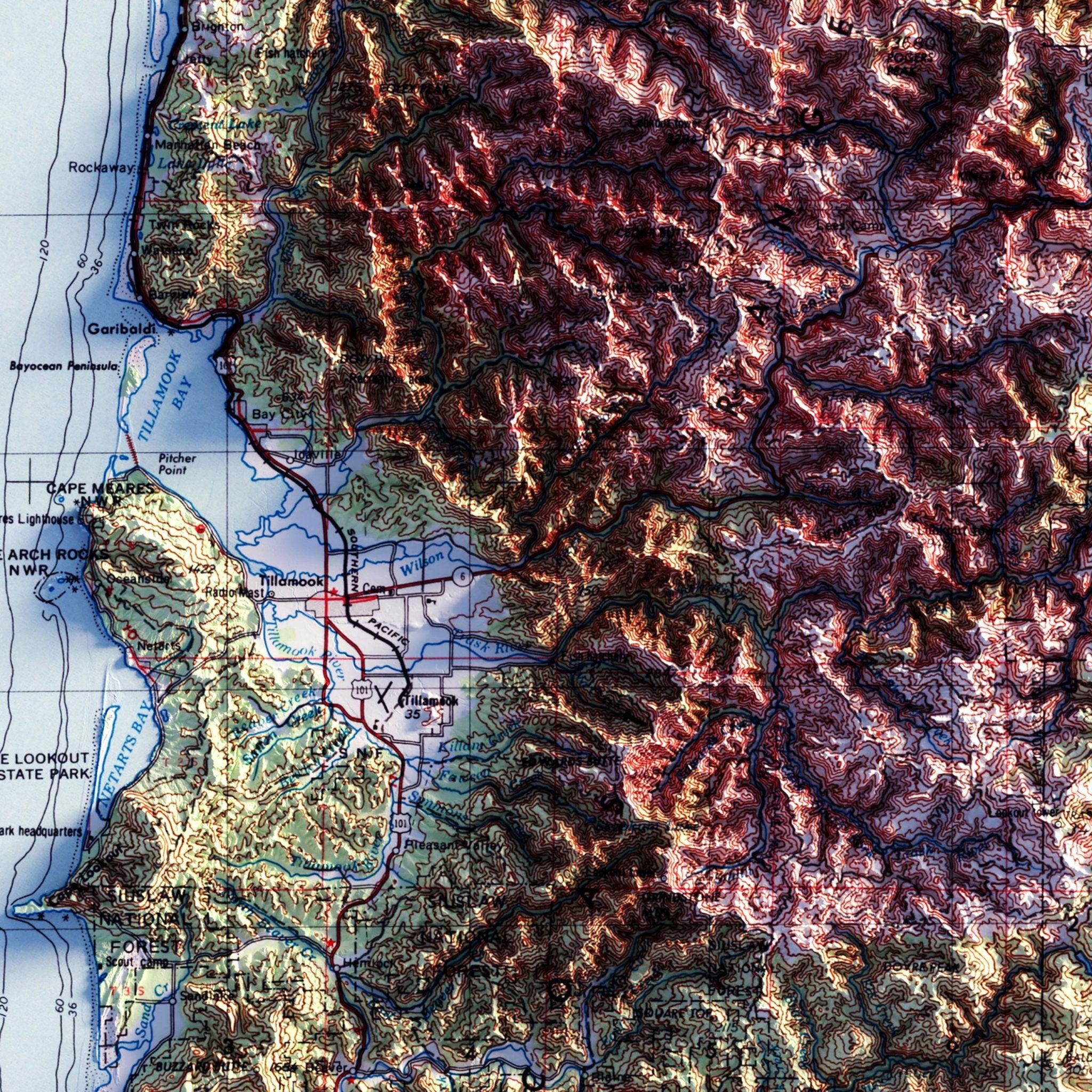 Vancouver, Washington 1958 Shaded Relief Map - Muir Way - Vintage Relief