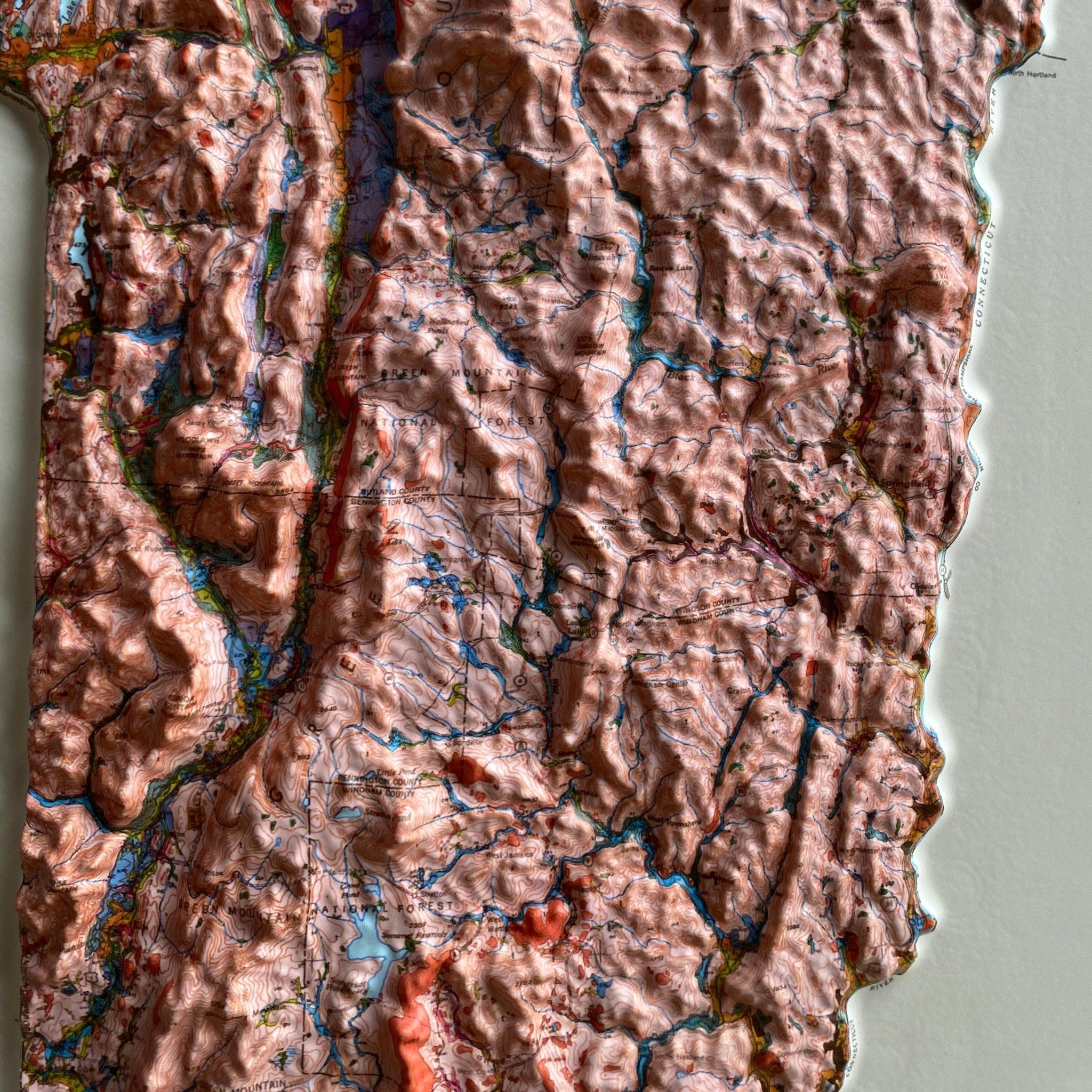 Vermont 1970 3D Raised Relief Map - Muir Way - 3D