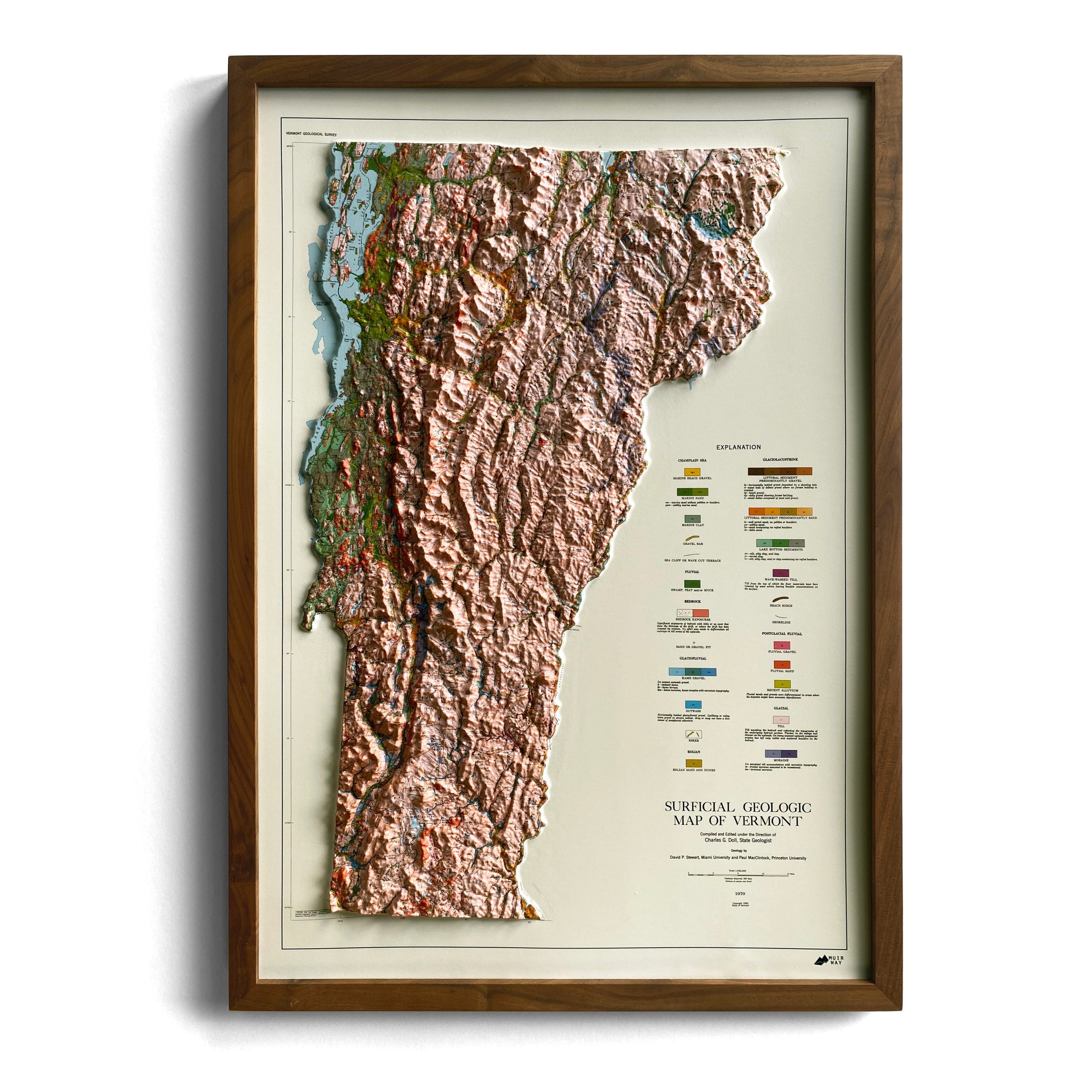 Vermont 1970 3D Raised Relief Map - Muir Way - 3D