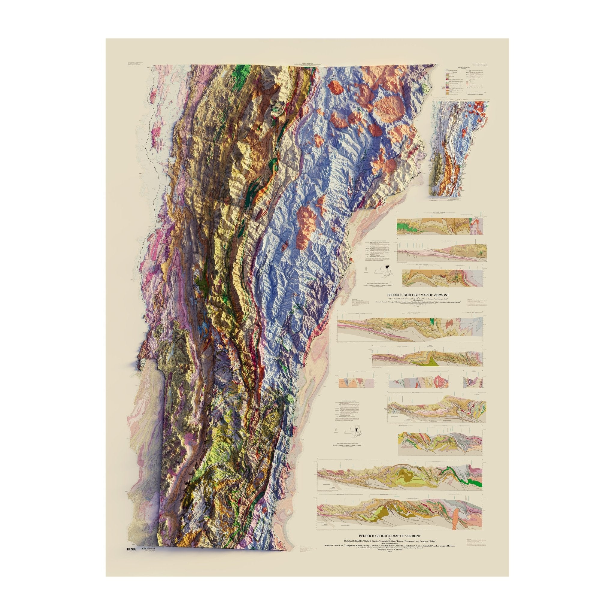 Vermont 2011 Shaded Relief Map - Muir Way - Vintage Relief