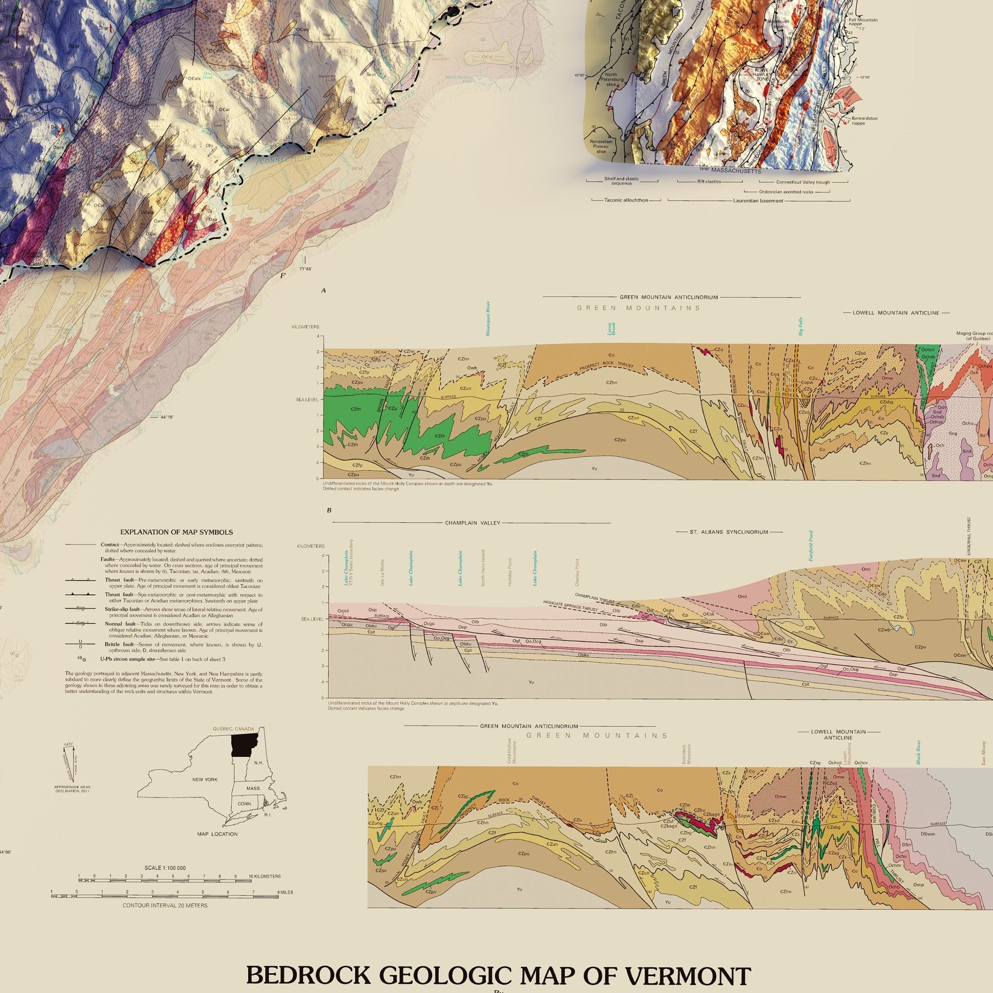 Vermont 2011 Shaded Relief Map - Muir Way - Vintage Relief