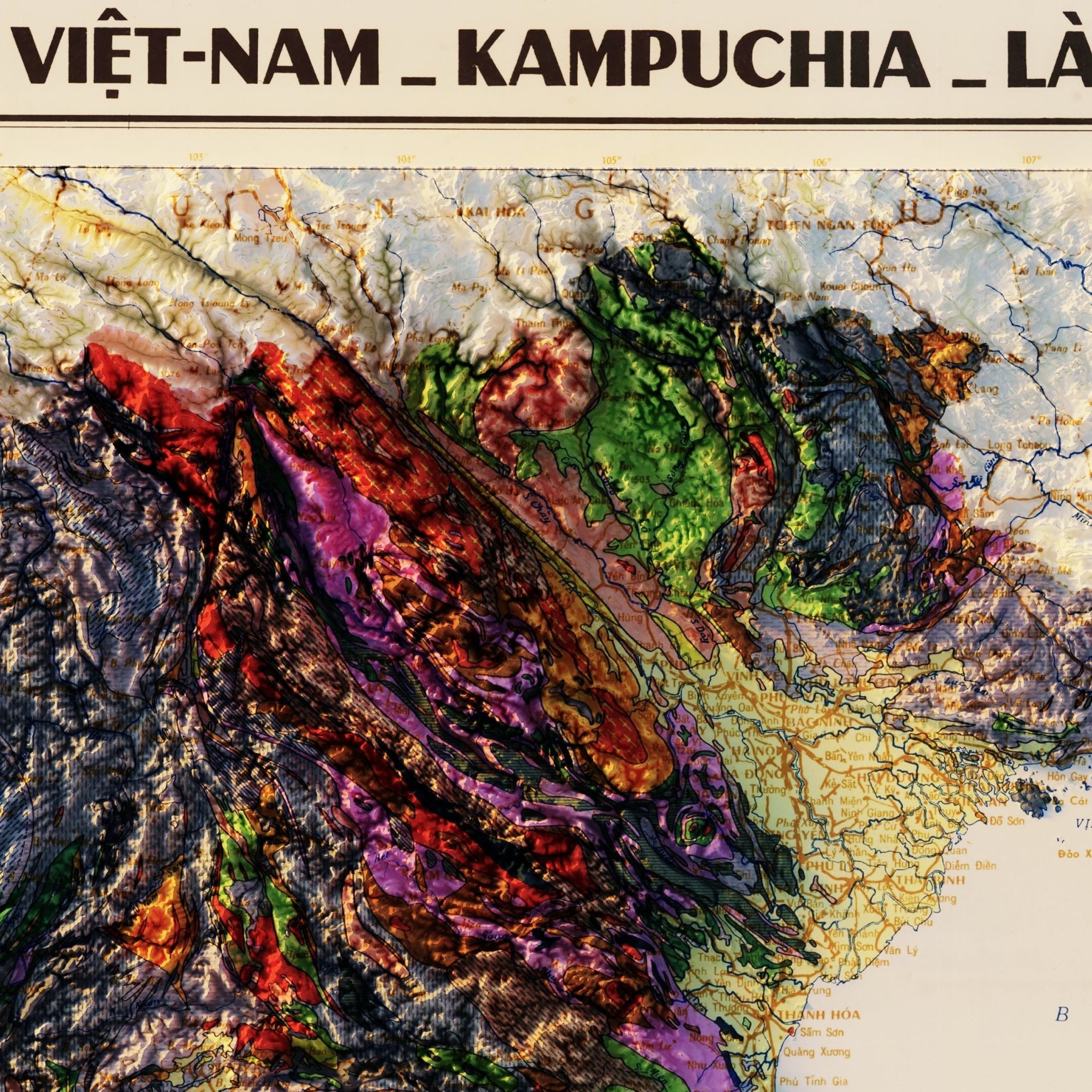 Vintage Vietnam Map (1971) Relief Map | Muir Way