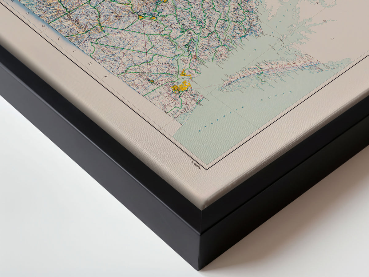 Virginia 1957 Shaded Relief Map – XL Canvas - Muir Way - XL Canvas