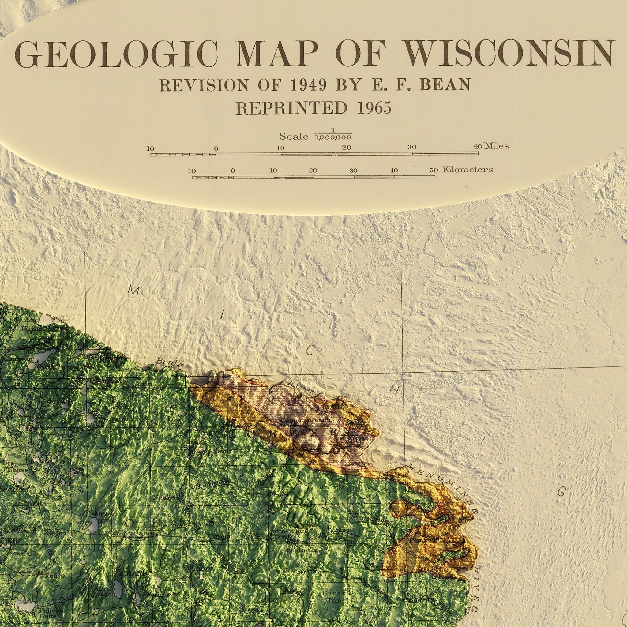 Wisconsin 1965 Shaded Relief Map - Muir Way - Vintage Relief