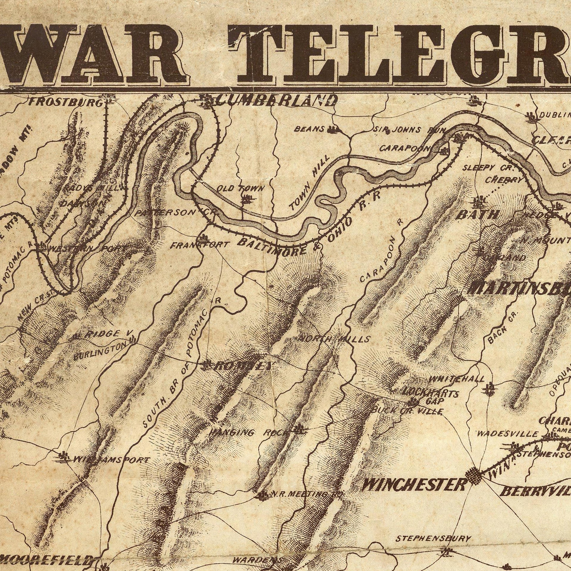 Detailed Civil War Telegram Marking Map Print from Muir Way