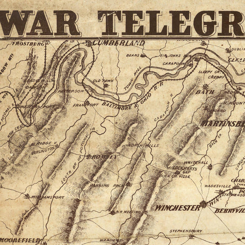 Detailed Civil War Telegram Marking Map Print from Muir Way