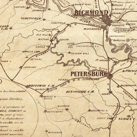 Detailed Civil War Telegram Marking Map Print from Muir Way